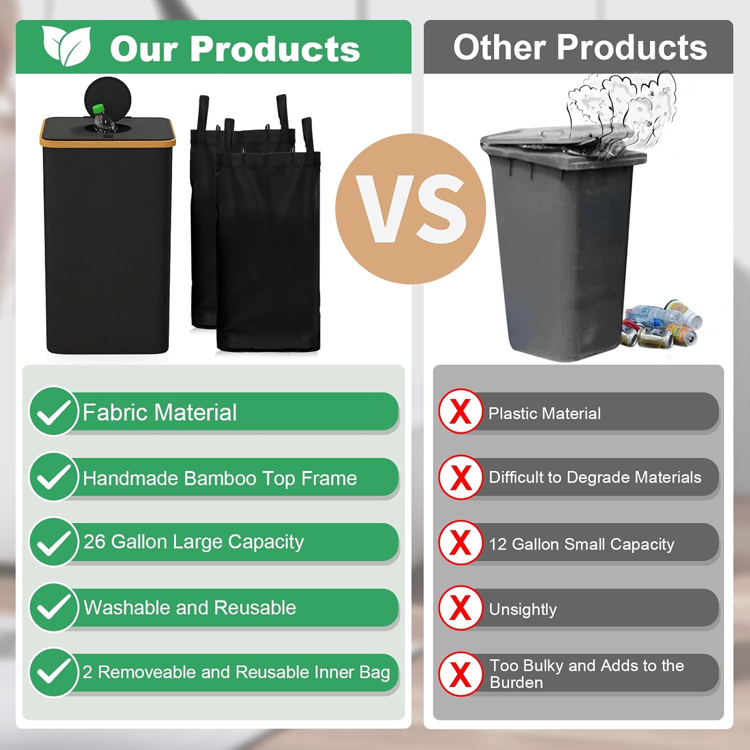 Recycling Bin for Kitchen Home, 26 Gallon 100L Large Capacity Recycle Bin with Lid and 2 Removeable Reusable Inner Bag, Indoor Recycling Bin for Bottles Cans Glass Plastice Cartons (Black)