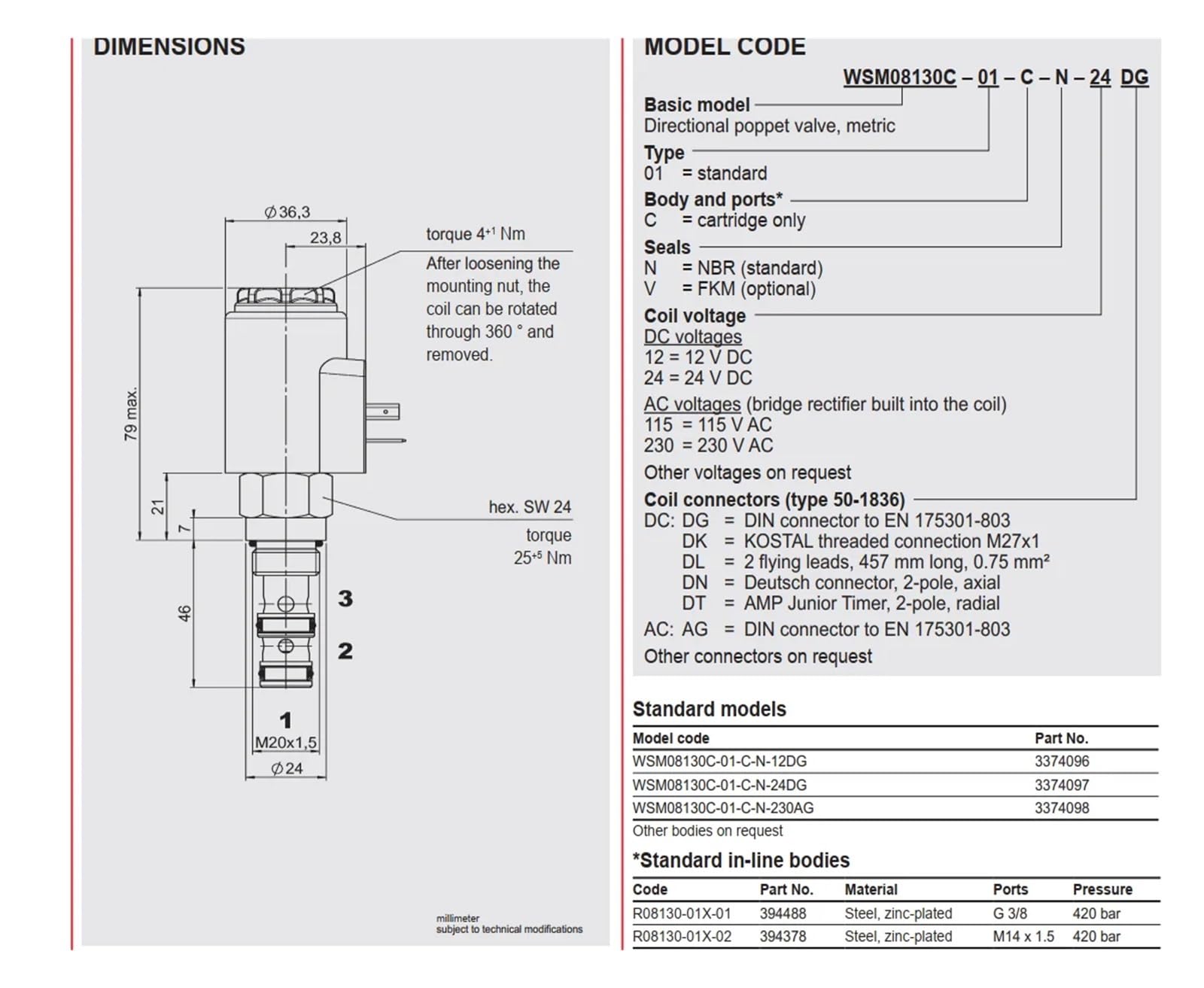 Hydraulische Magnetventile WSM06020W-01M-CN-24DG