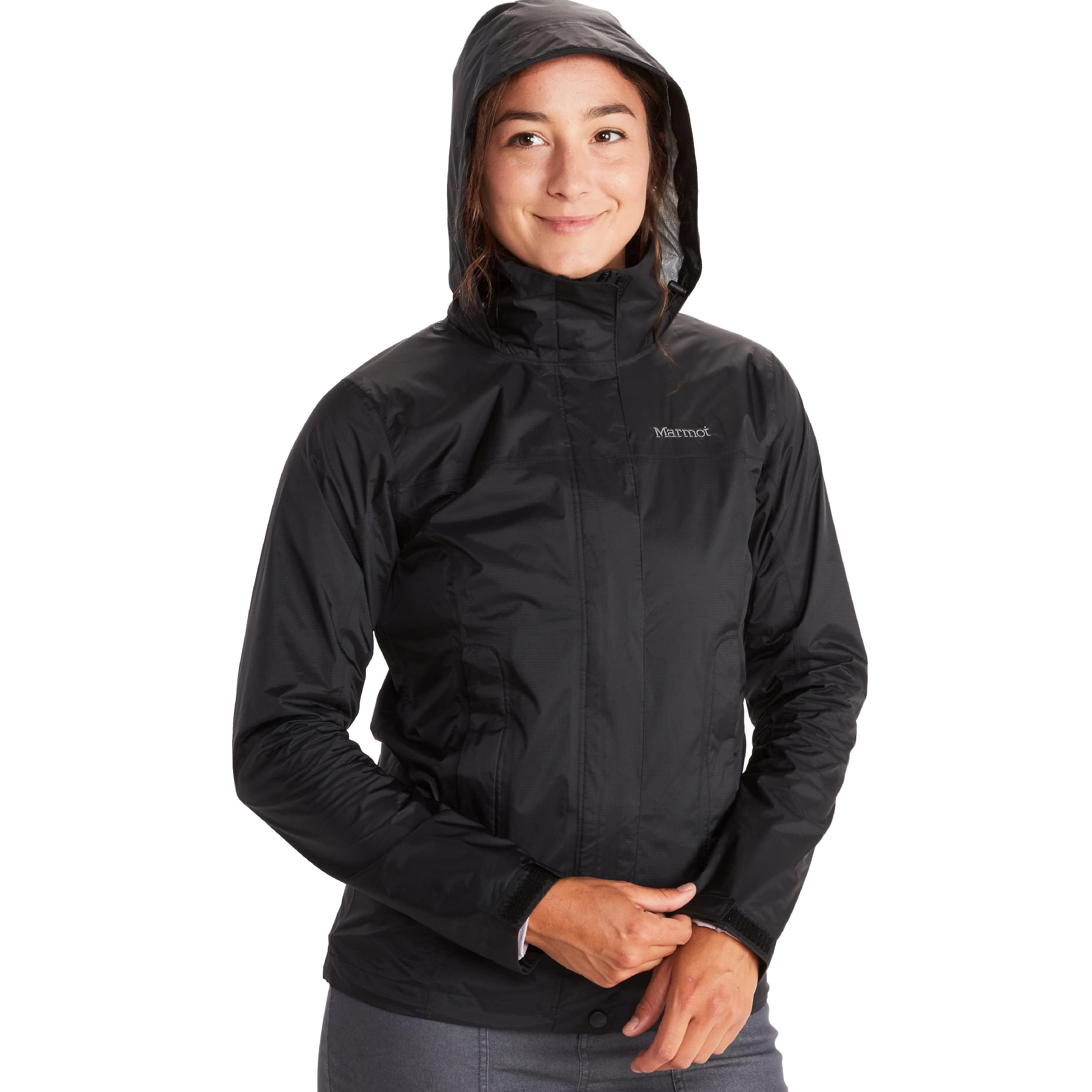 Marmot Women's PreCip Eco Jacket, Waterproof Jacket, Lightweight Hooded Rain Jacket, Windproof Raincoat, Breathable Windbreaker, Ideal for Running and Hiking, Black, L