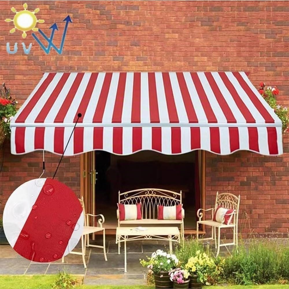 Toile De Rechange pour Store Banne Et Auvent De Terrasse 3.6x3m Tissu Polyester Anti-UV Et Imperméable avec Volants, pour Balcon Jardin(Green-White,12x10ft/3.6x3m)