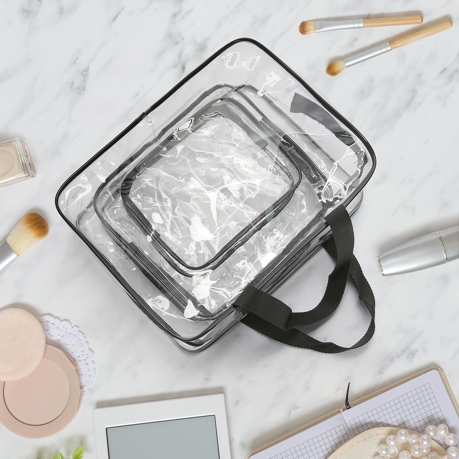 HAOGUAGUA 3 Bolsas de Viaje Grandes Transparentes para artículos de tocador, Bolsas de plástico Transparente Impermeables para Maquillaje, Organizador de Embalaje Transparente