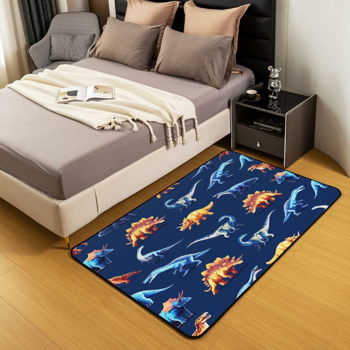 Tapis Salon 150x200cm Dinosaures Tapis Chambre Exterieur Intérieur Impression Numérique 3D Antidérapant Doux Mignon Dessin Animé Animaux pour Salon Et Chambre Nature Faune Sauvage Lavable