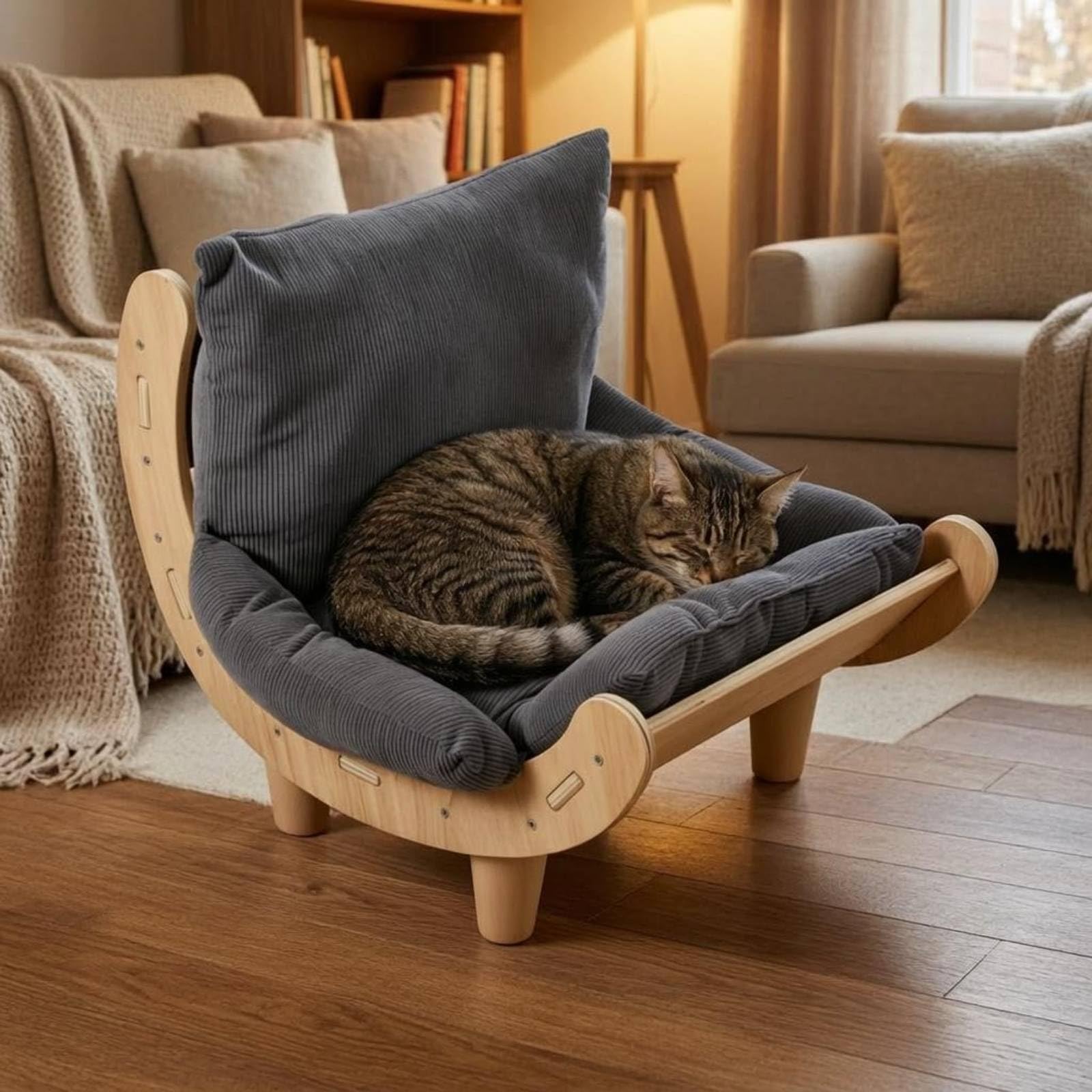 Lit Griffoir Chat Double Face Canapé Griffoir Chat Coussin Doux Accessoire Animal pour Intérieur, Beige