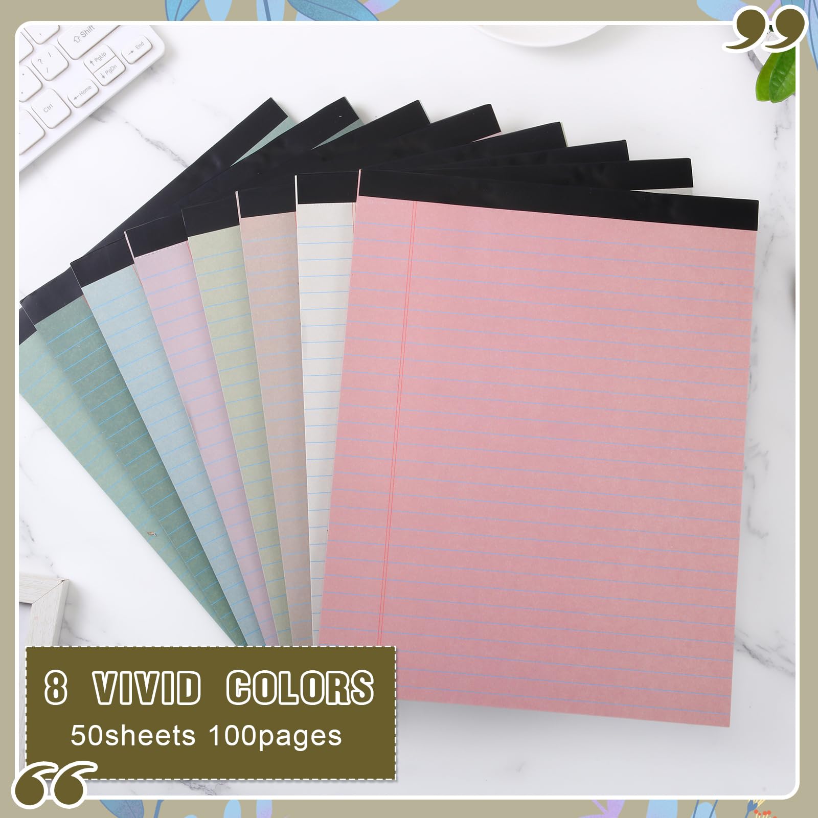 Fuutreo 8 blocchi per appunti, 21,9 x 27,9 cm, a righe larghe, 50 fogli per blocco note perforato, forniture per ufficio per scuola, università, ufficio, affari (colori vivaci)