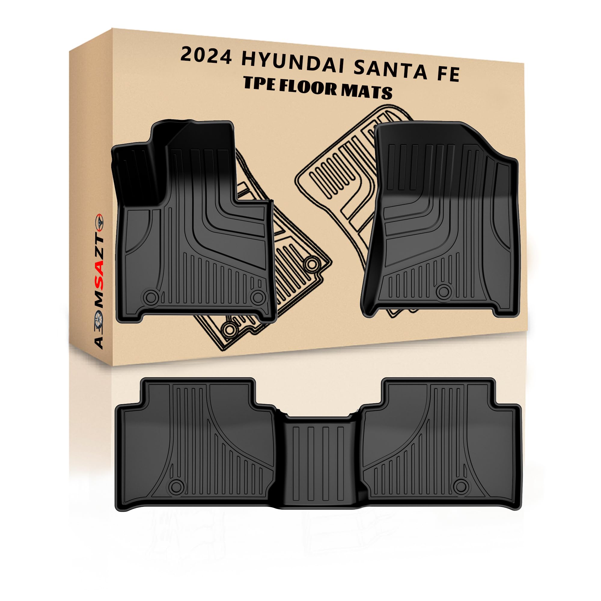 Photo 1 of AOMSAZTO Floor Mats Fit for 2024 Hyundai Santa Fe(Non-Hybrid), TPE All Weather Floor Liner for 1st & 2nd Row Full Set Car Liners Black