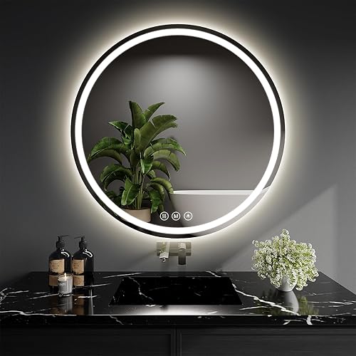 Miniatura 10 de Espejo de baño LED de 40 pulgadas redondo con luces, espejo LED circular, espejo iluminado para montar en la pared con 3 colores de brillo, 3