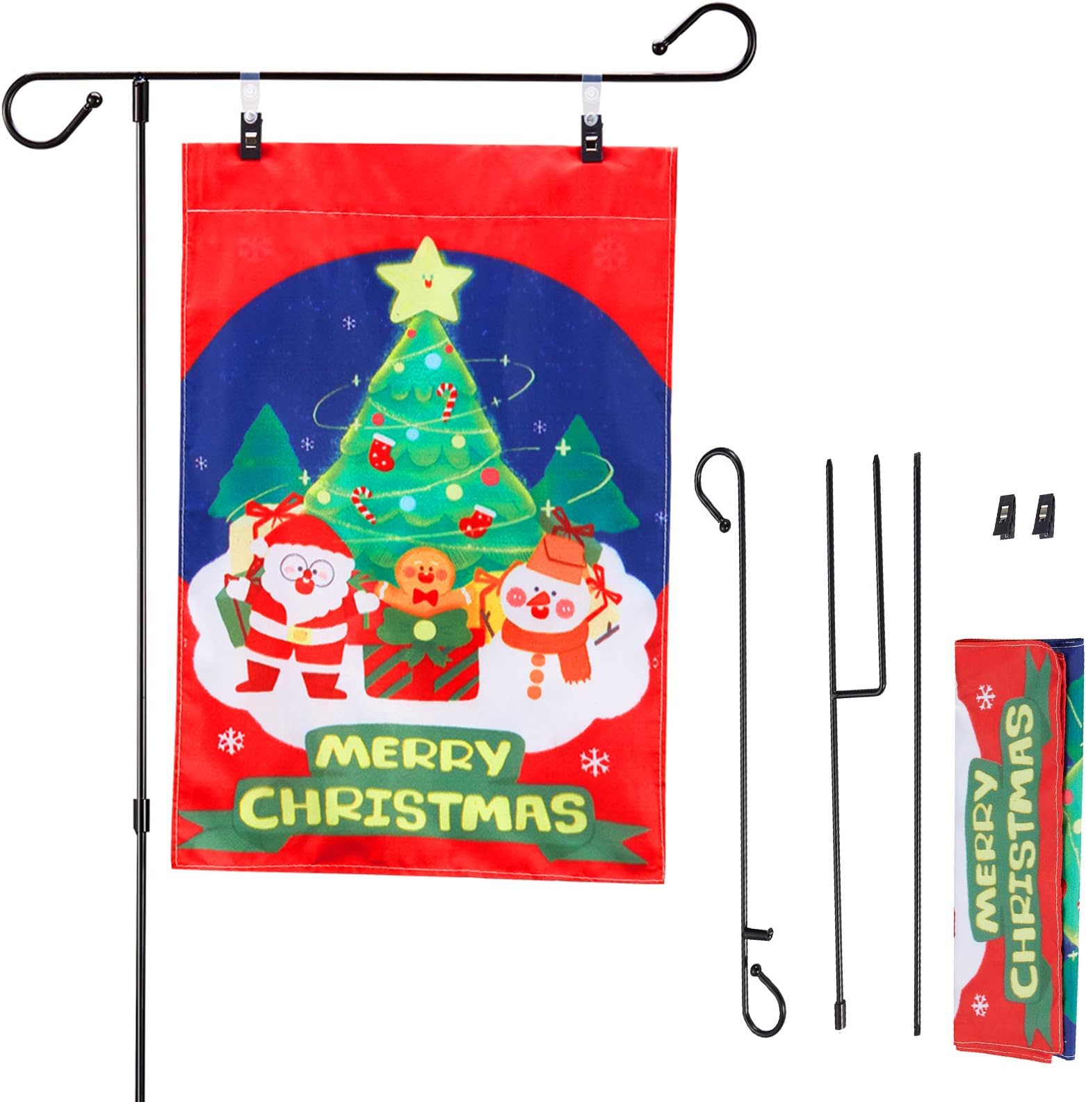 CILAVI Christmas Flag Stand with Flag Decoration for Outdoor Home and Garden, Garden Flag Pole Kit for Holiday Home Decor