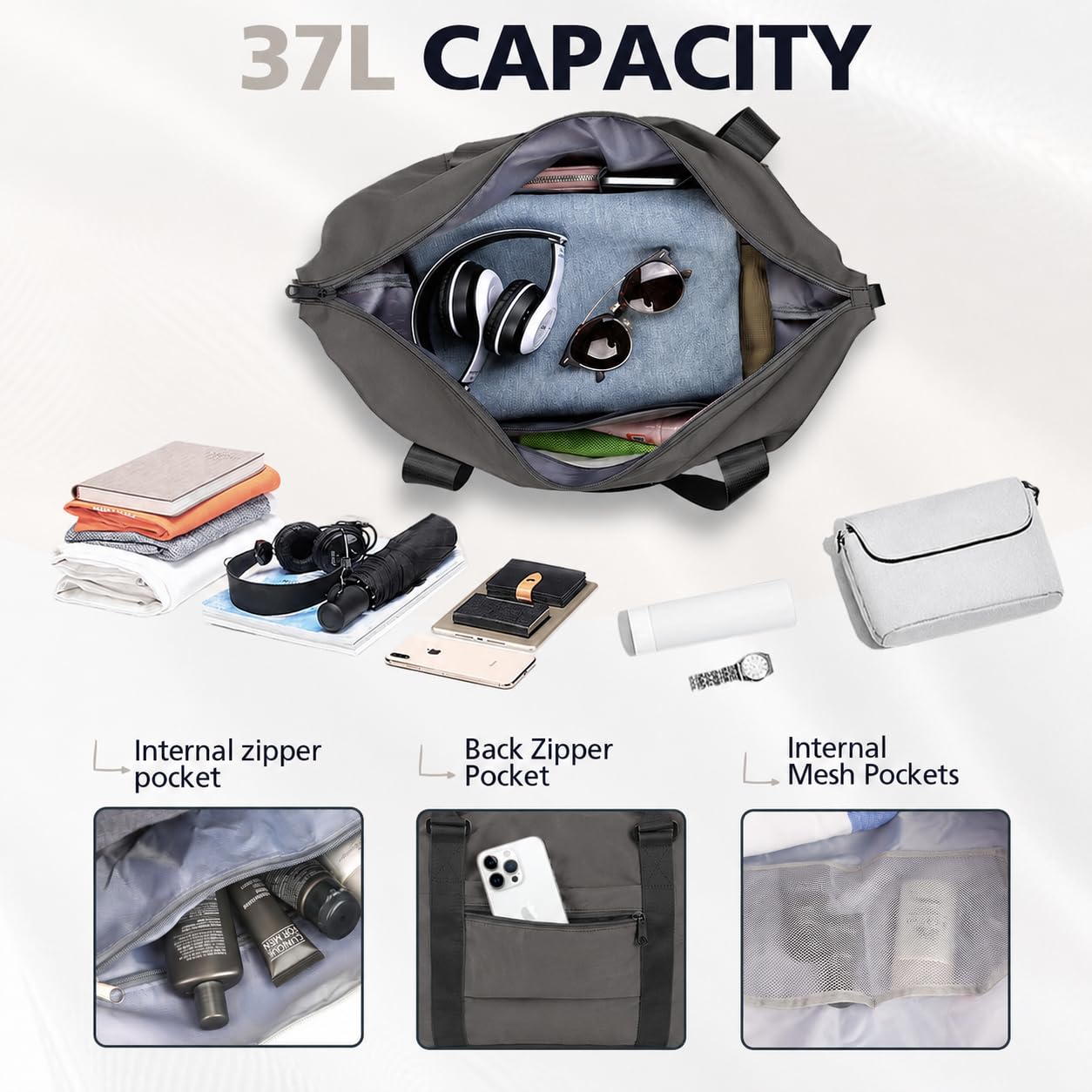 Travel Duffle Bag, Waterproof Weekender Bag Carry On Tote Bags for Women, Travel Essentials Sport Gym Bag for Men, Hospital Bag for Labor and Delivery, Overnight Bag Luggage Bag with Trolley Sleeve view 4