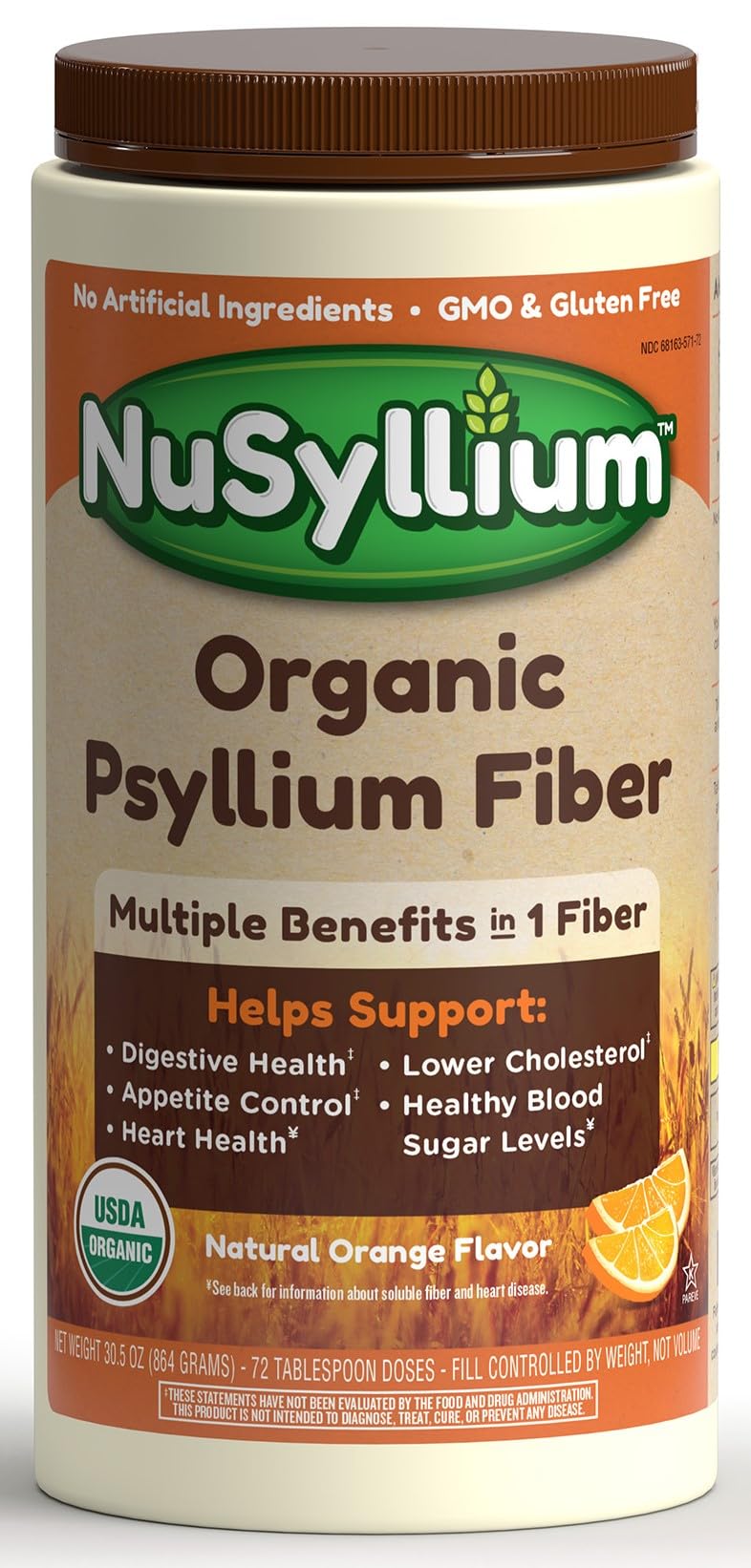 NuSyllium Organic Fiber, Natural Orange Flavor, 72 Servings