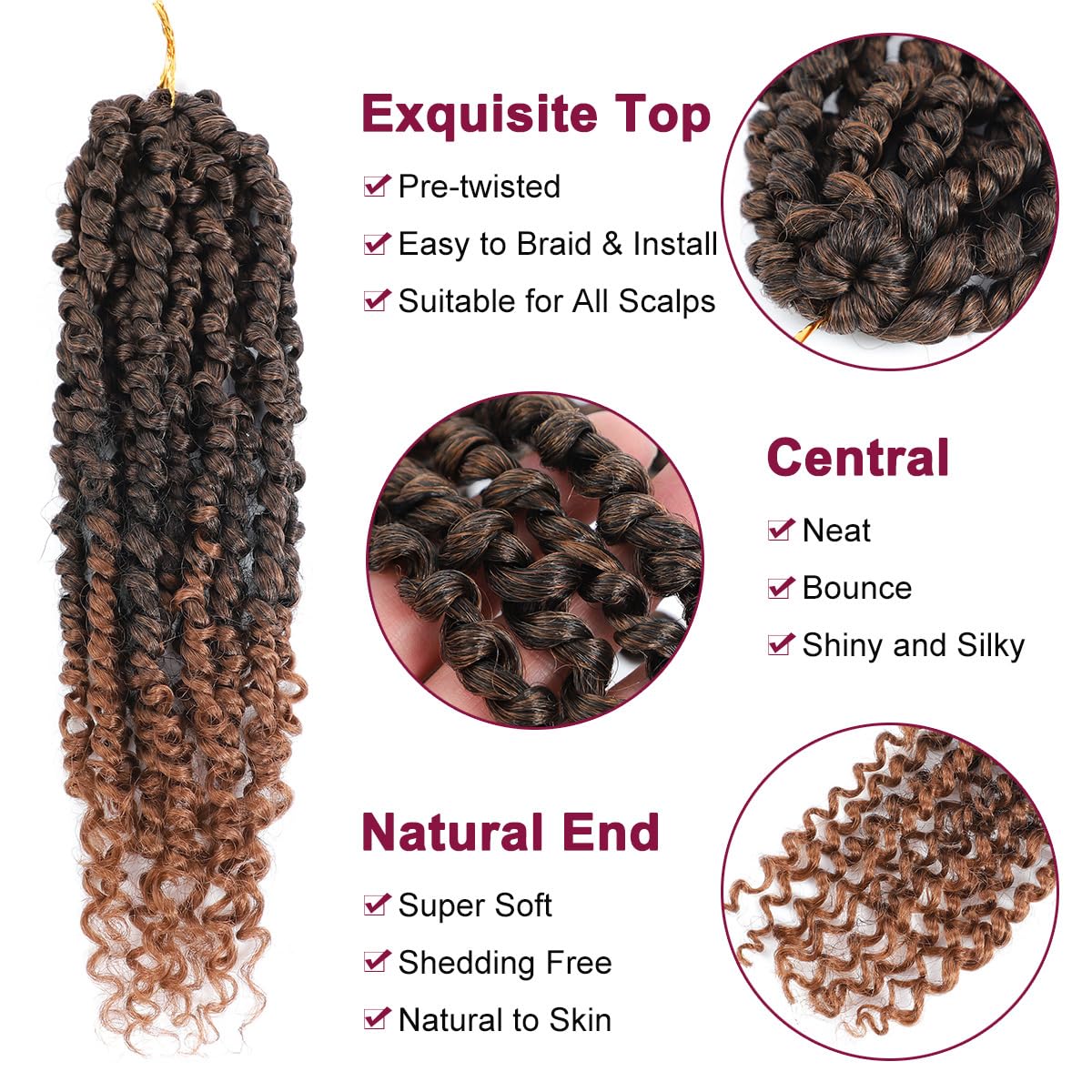 NAYOO Passion Twist Hair - 8 Packs 16 Inch Water Wave Crochet Hair,Passion Twist Crochet Hair For Women Long Passion Twists Synthetic Braiding Hair Extensions(16 Inch 8 Packs,T30)