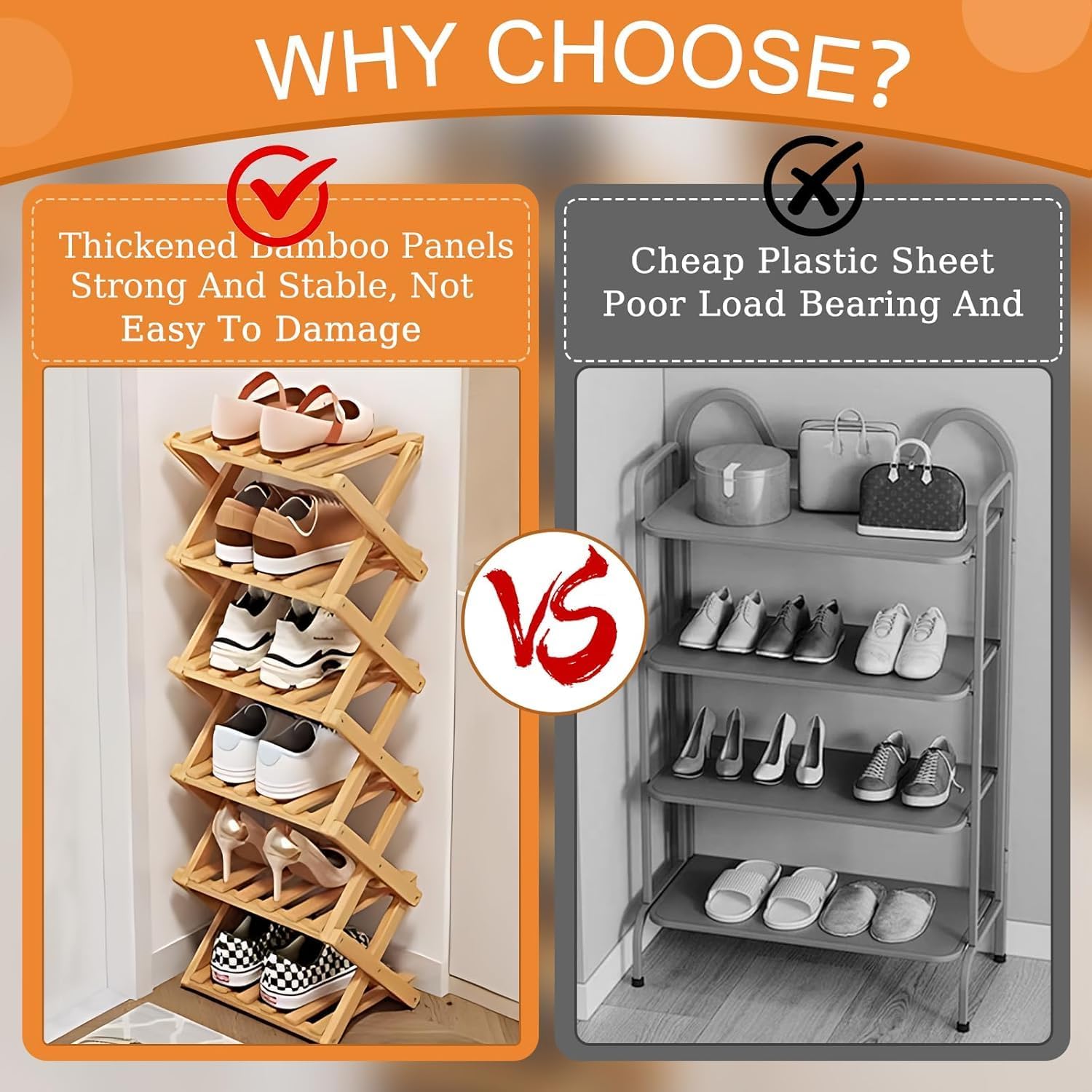 Kiss Me Étagère À Chaussures Pliable en Bambou 7 Niveaux Petit Meuble | Petit Meuble À Chaussures Vertical En Bois, Pour Espace ÉtroiT, Sans Installation, Intérieur Pour Couloir, Entrée