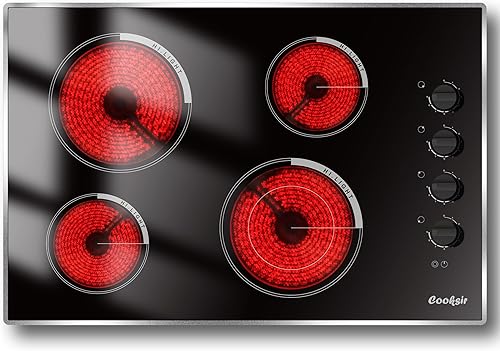 Estufa eléctrica de 30 pulgadas, 4 quemadores, estufa eléctrica integrada de 7400 W, estufa eléctrica radiante de 30 pulgadas con marco de metal de