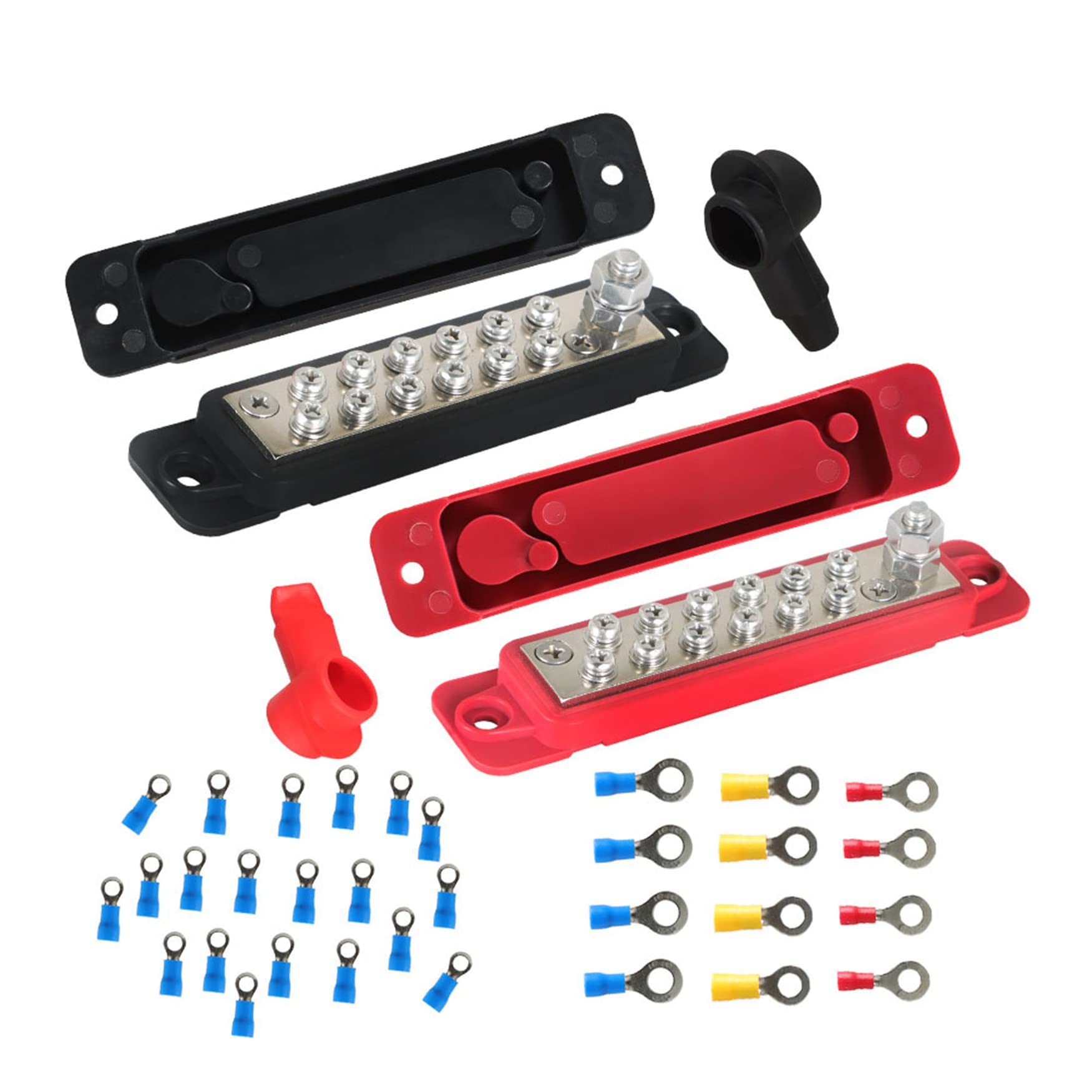 WFLNHB 12 Point Busbar Bus Bar Power Distribution 180A 12V DC Red and Black Pair