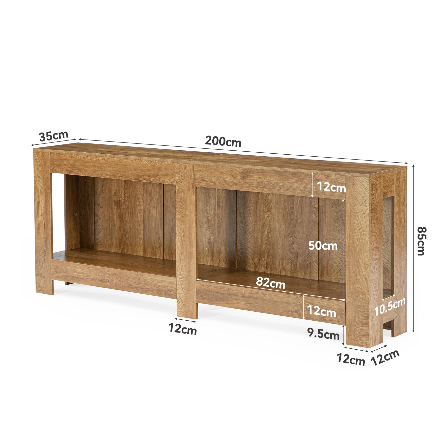 Tribesigns Konsolentisch mit Stauraum 200cm, Landhaus-Stil, Flur Wohnzimmer | Holz, einfache Montage, platzsparend, für hinter Sofa oder Flur, 200 cm breit, Stauraum, rustikales Braun