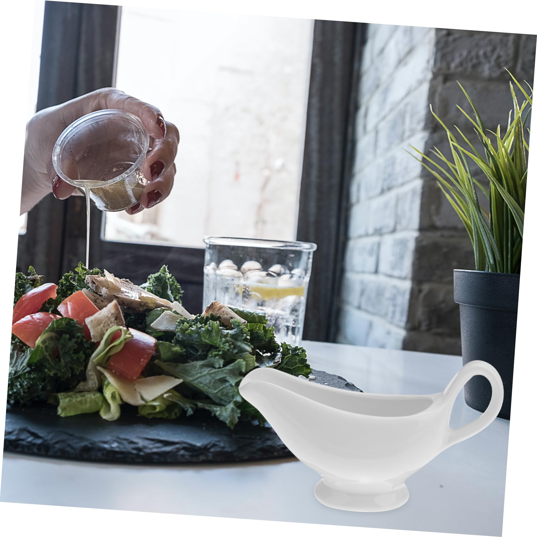 CIYODO Gravy Sauce Boat Ceramic Sauce Containers Sauce Bowls Food Container for Hot Cold Sauces Salad Dressings