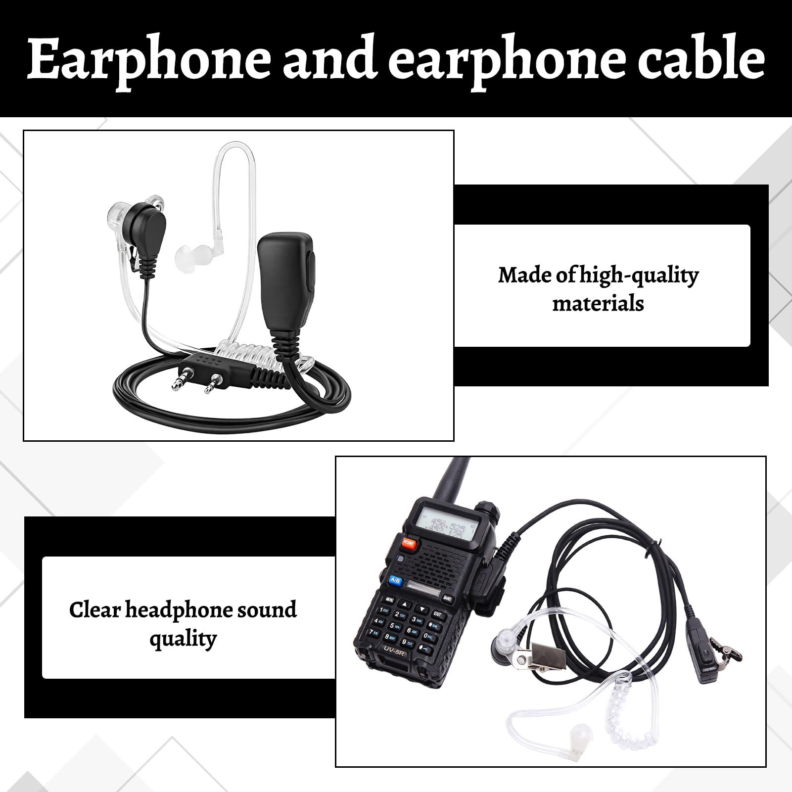 Oreillette Talkie Walkie pour Motorola, 4 pièces Oreillette Talkie Walkie, Oreillette pour Baofeng, Casque Ta lkie W Alki e, Ore illette Tal kie WA lkie pour Baofeng, pour Baof eng 888S. - 3