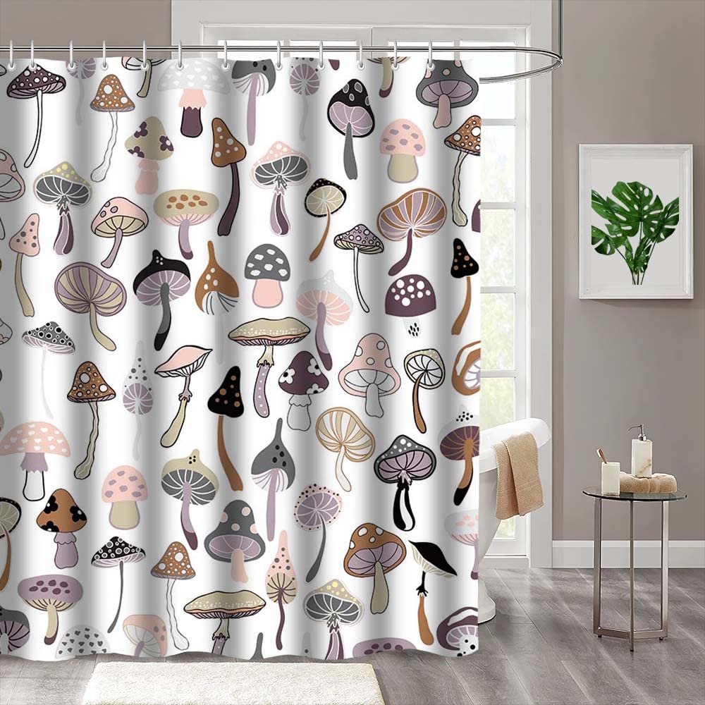 MEHOFOND 72x72inch Mushroom Shower Curtain Natural Plant Wild Mushroom Bathtub Decoration Retro Psychedelic Style Used For Bathroom Accessories Durable Polyester Material With 12 Hooks - Image 4
