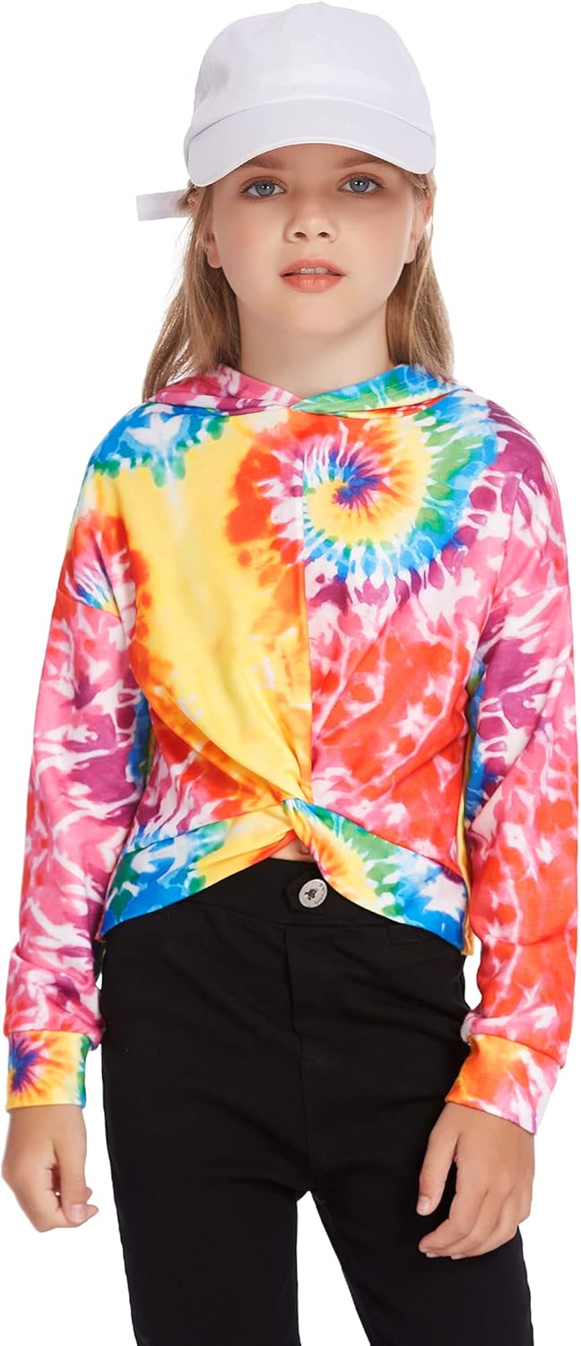 Hopeac Girls Casual Tie Dye Sweatshirt Twist Front Long Sleeve Hoodie Pullover Tops: Clothing, Shoes & Jewelry
