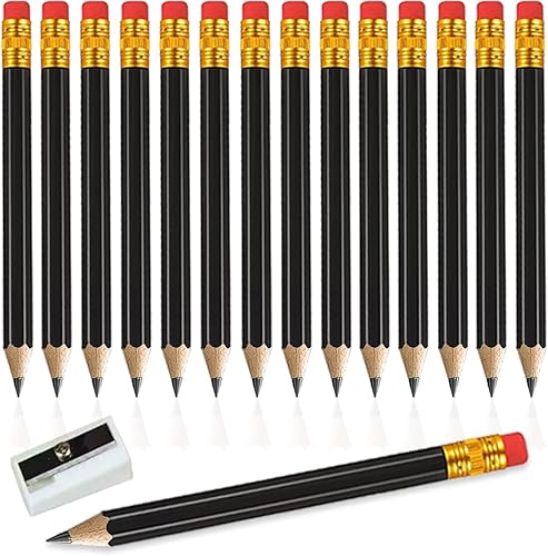 25pcs Half Pencils Golf Pencils with Eraser Pre-sharpened Hexagon Woodcase Pencils Graphite 2B including a Sharpener for Golf Event