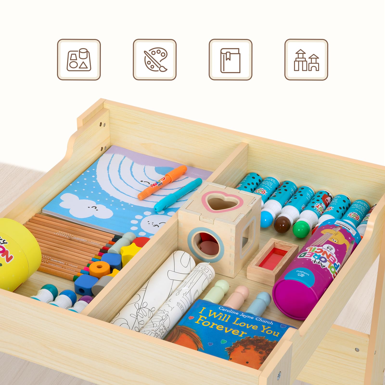 OOOK Table Enfant avec 2 Chaises 3-7 Ans, Table et Chaise Tout-Petit 4 en 1, Bureau Enfant avec Rangement d'activité pour Tout-Petits adapté à la Chambre d'enfant, crèche et Salle de Jeux
