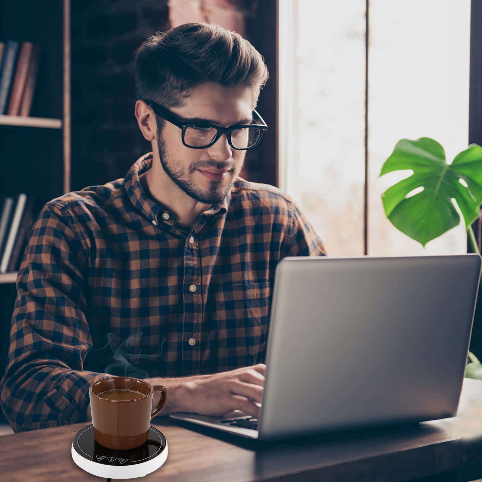 Calentador de taza de café para escritorio (hasta 222 °F), 5 niveles de temperatura y 8 horas de apagado automático calentador de taza para calentar y calentar café, etc. (sin taza) (RD01, blanco)