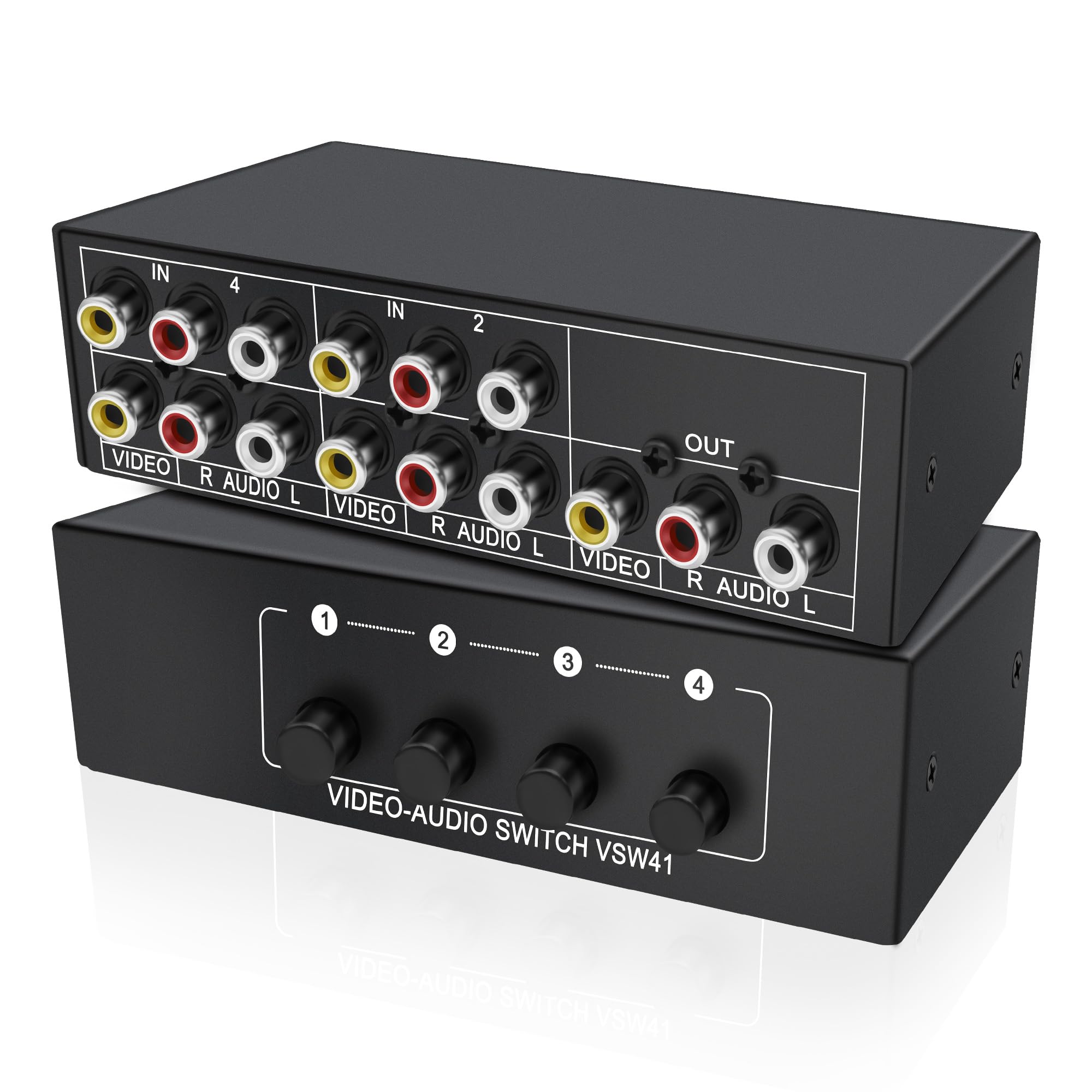 XMSJSIY AV RCA Switch 4 In 1 Out Video Composito L/R Stereo Audio Video Selettore Box 4 Porte Box per HDTV DVD STB PS2/3