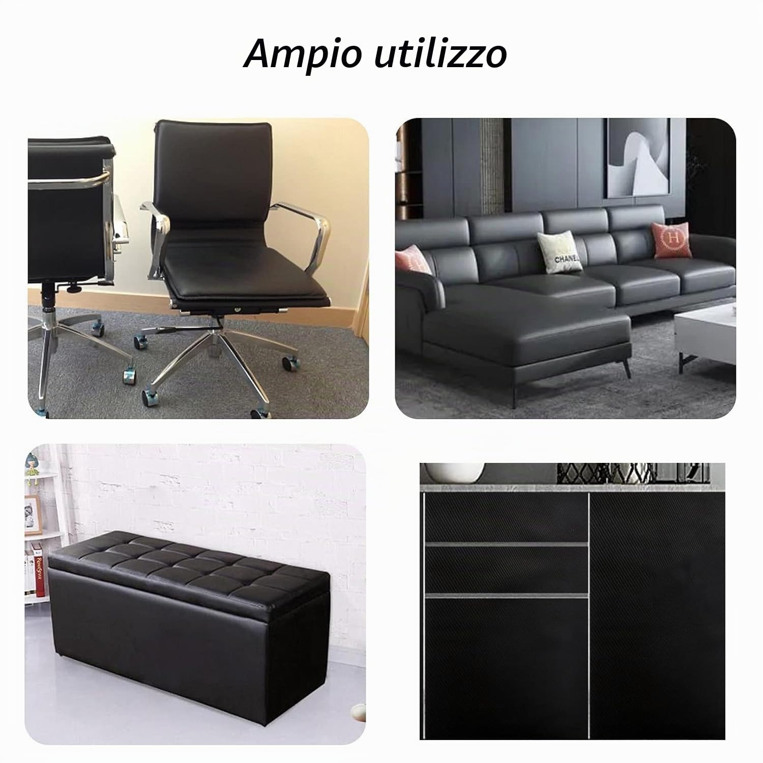 Patch Pelle Adesiva 60x137cm per Riparazioni, Patch PU in Ecopelle per Divani, Tappezzeria, Seggiolino Auto (Nero)