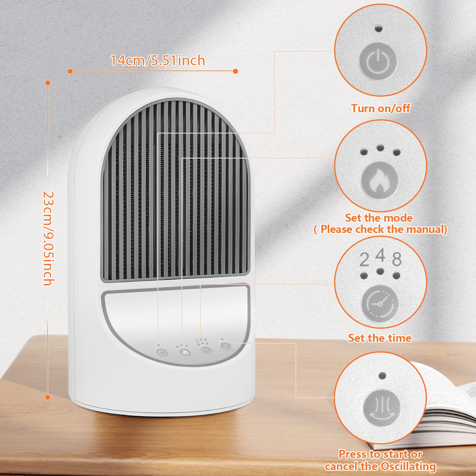 Dreamhigh® Radiateur Soufflant Céramique 1200W, Chauffage D'appoint, Protection contre les surchauffes et Anti-renversement, Radiateur Electrique pour bureau, chambre, Salle de Bain