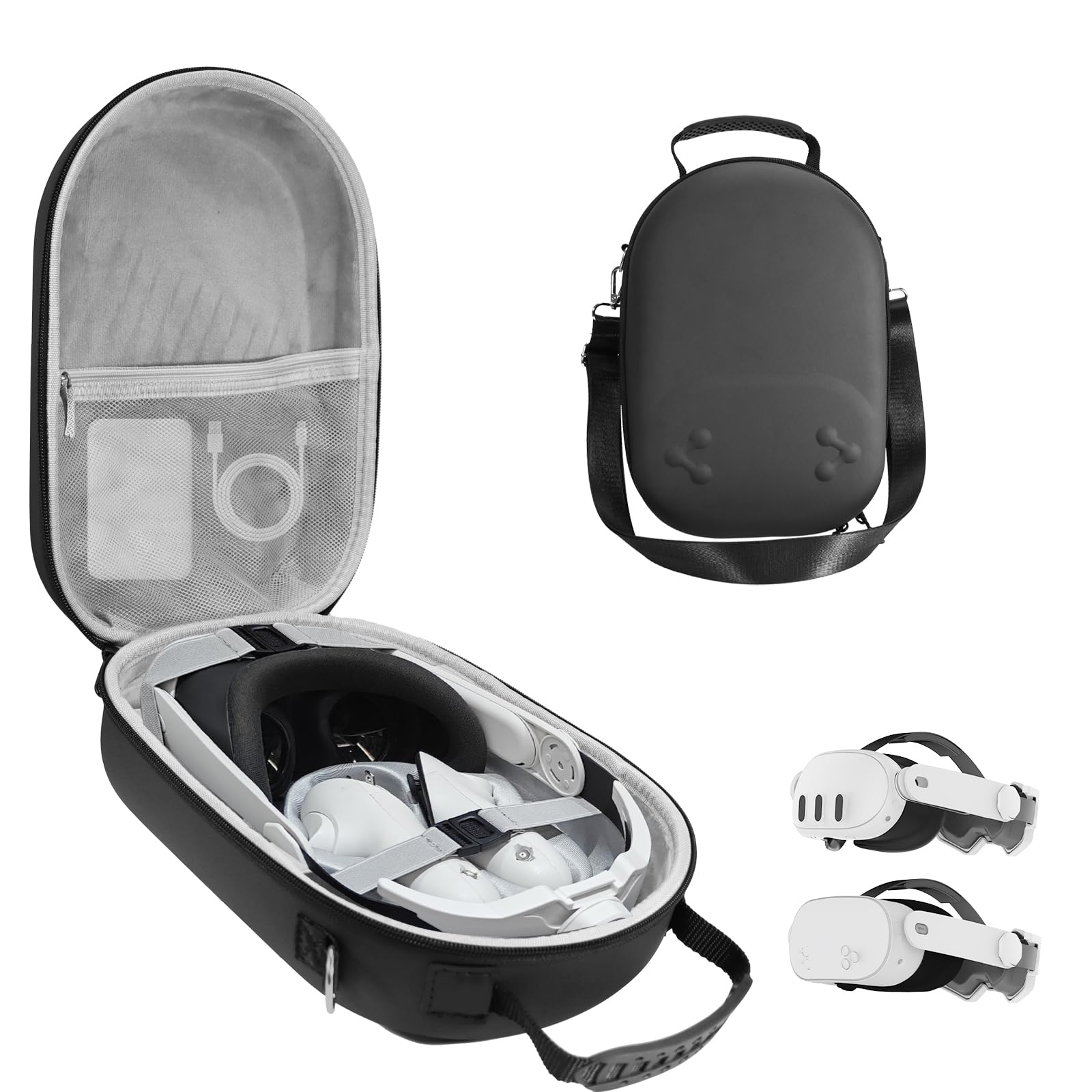 Hard Carrying Case Compatible with Oculus Meta Quest 3/3S,VR Headset Elite Strap and Touch Controller Accessories Carry Case,Hard Shell Travel Storage Bag (Black) - 2