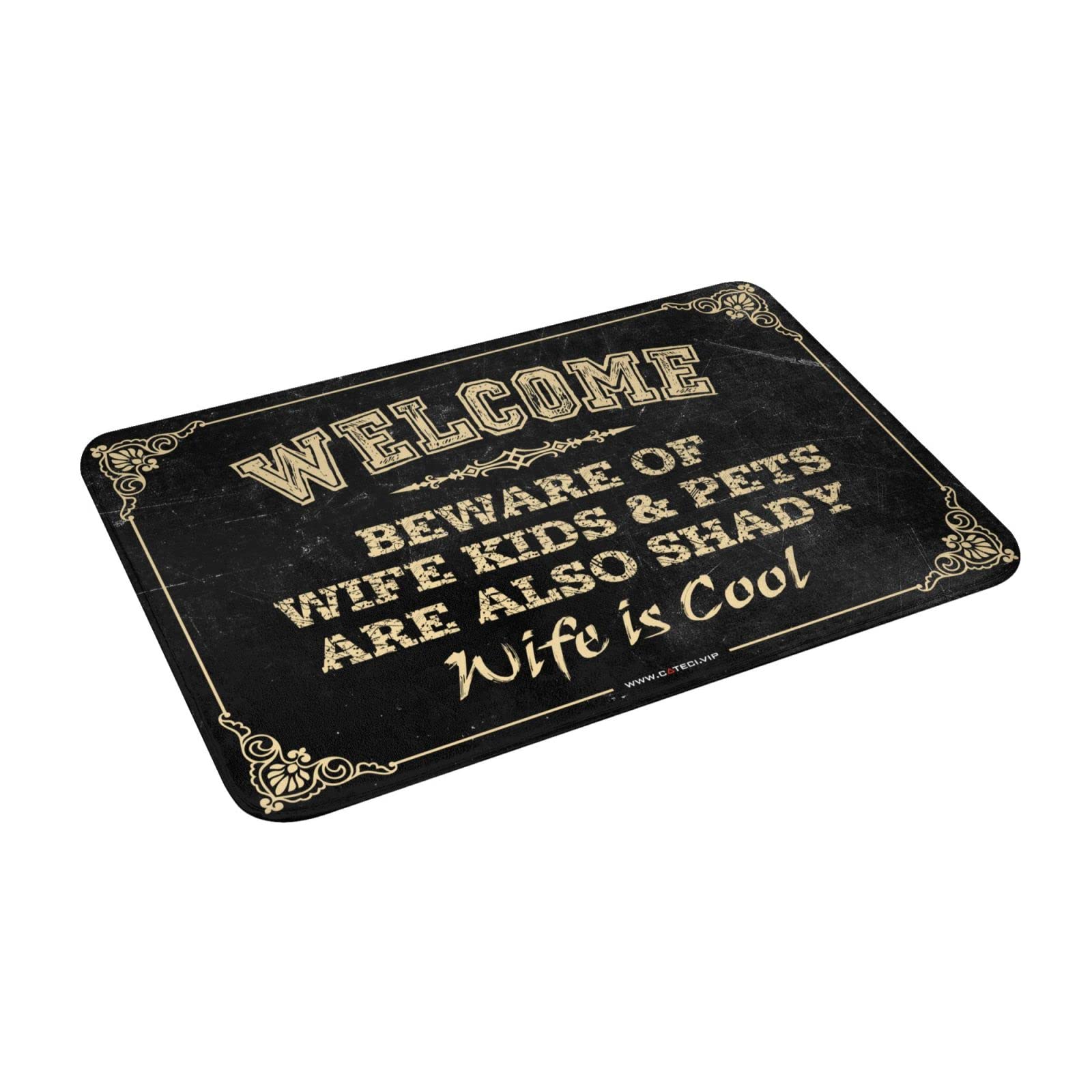 Wycieraczka pod drzwi wejściowe witamy 'Beware of Wife Children and Pets are Also Shady' Husband is Cool Mat Outdoor Front Door Rug Front Door Mat Funny(65 x 90 cm)