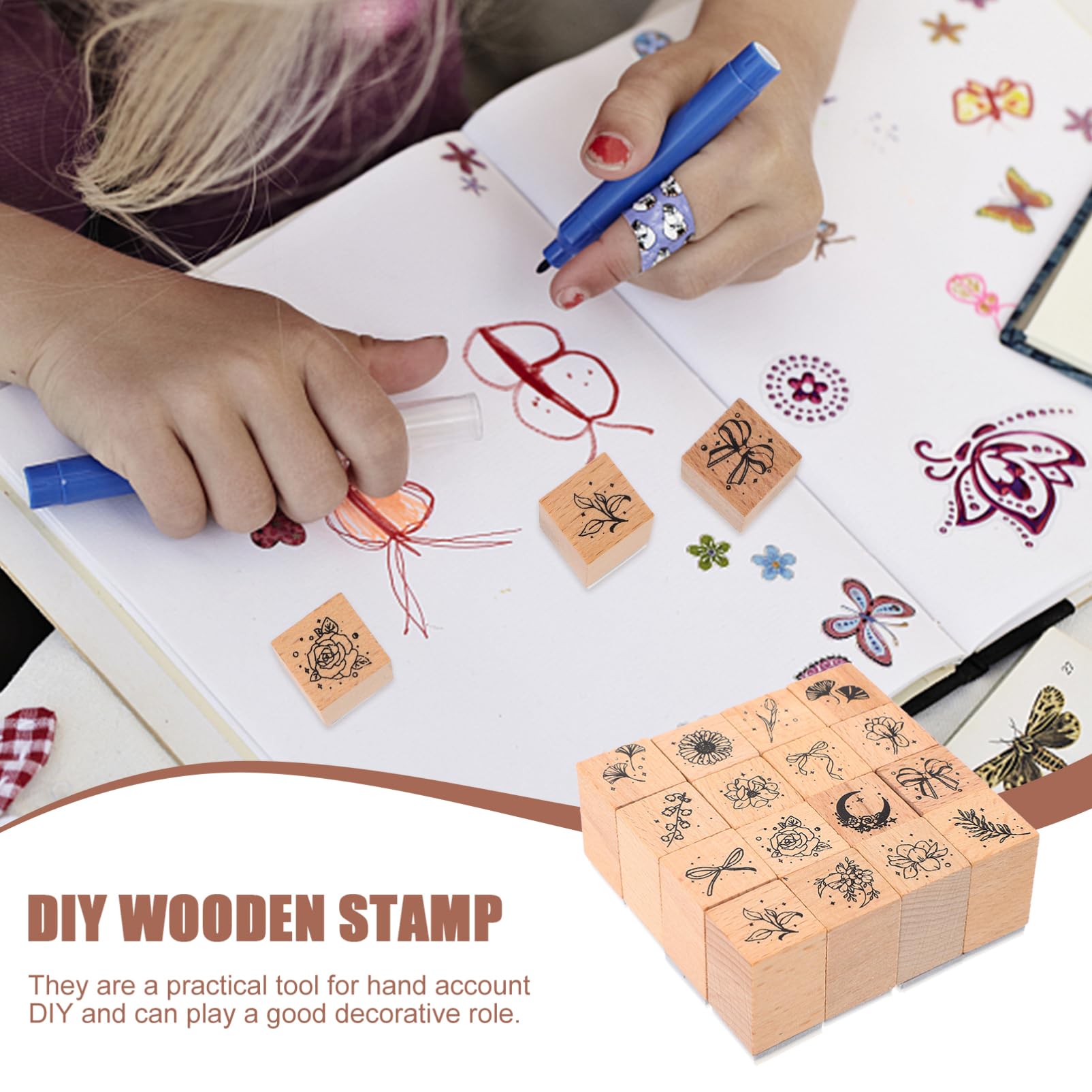 ARTIBETTER 4 Ensembles Pour Enfants Timbres Pour Enfants Tamponneurs D'enfant Artisanat Nom Timbres Personnalisés Salutation En Bois Chocolate 16 Pièces * 4