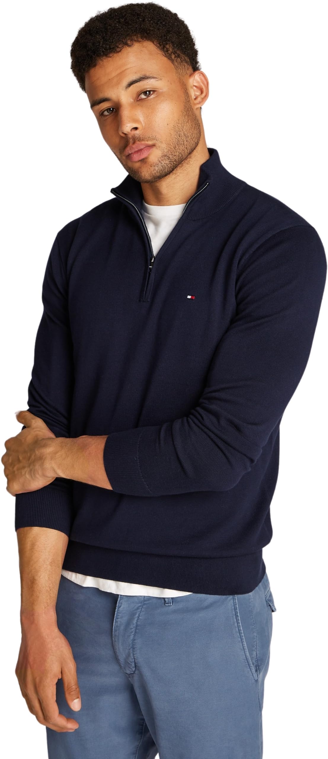 Tommy Hilfiger Men’s Mock Neck Half Zip Jumper, Blue (Desert Sky), XXL