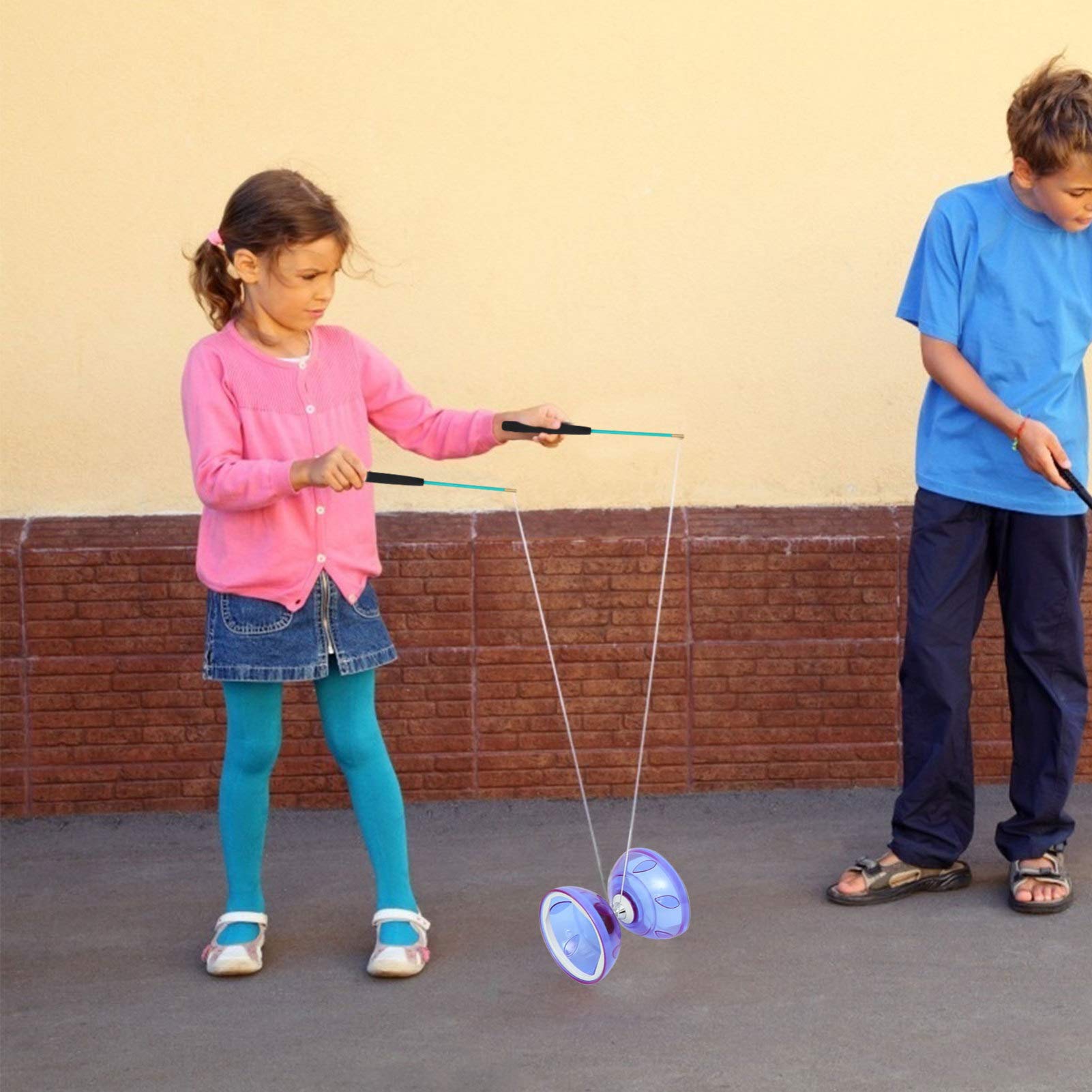 NUOBESTY Diabolo Triple Rodamiento Niños Diabolo con Palos de Aluminio Y Cuerda Chino Yo- Yo Malabares Juguete Giratorio para Fitness Diábolo con rodamientos de Bolas