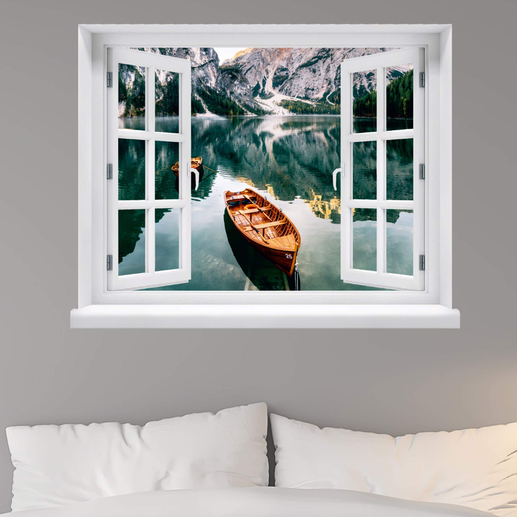 Wall Sticker - Window with View of Mountain Lake 80 x 62 cm - Wall Sticker, Motif: Mountain Lake - Image 2