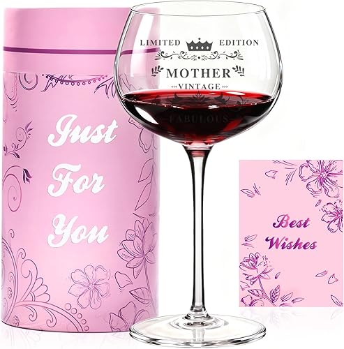Regalos de cumpleaños para madre, copas de vino grabadas vintage MOTHER de 14 onzas, regalos para mujeres, mamá, mamá, regalo único de hija e hijo,