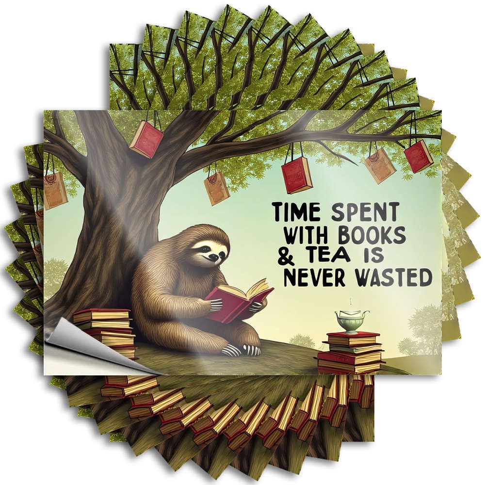 Time Spent with Books & Tea is Never Wasted Aesthetic Spring Outdoor Decor - Decals Bumper Removable Vinyl Decal(8X12CM)