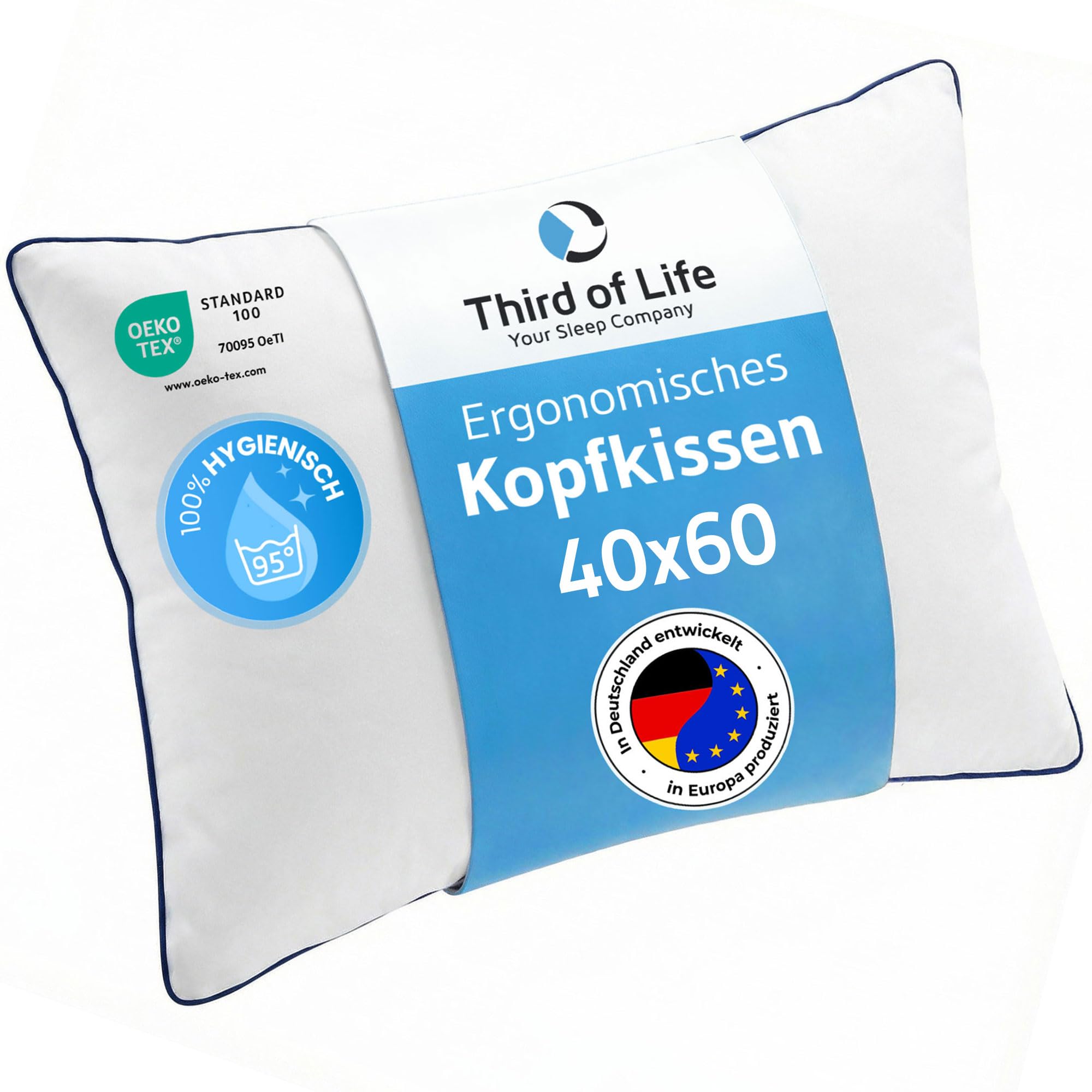 Kopfkissen 40x60 inSPIRO, Premium Kissen von Schlafexperten entwickelt, Ergonomisches Schlafkissen für Seitenschläfer, Rückenschläfer, Bauchschläfer, Ideales HWS Nackenstützkissen, Pillow made in EU
