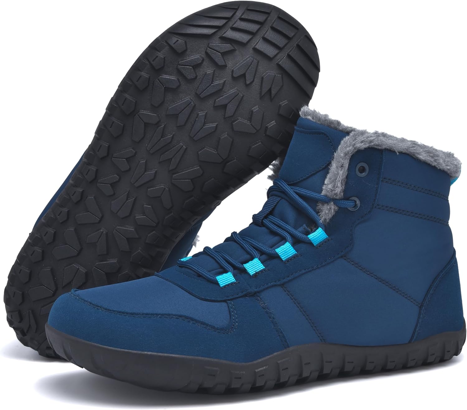 Mens Winter Barefoot Boots Insulated Warm 丨 Fur Lined Minimalist Snow Shoes 丨 Wide Toe Box + Drop Zero Sole