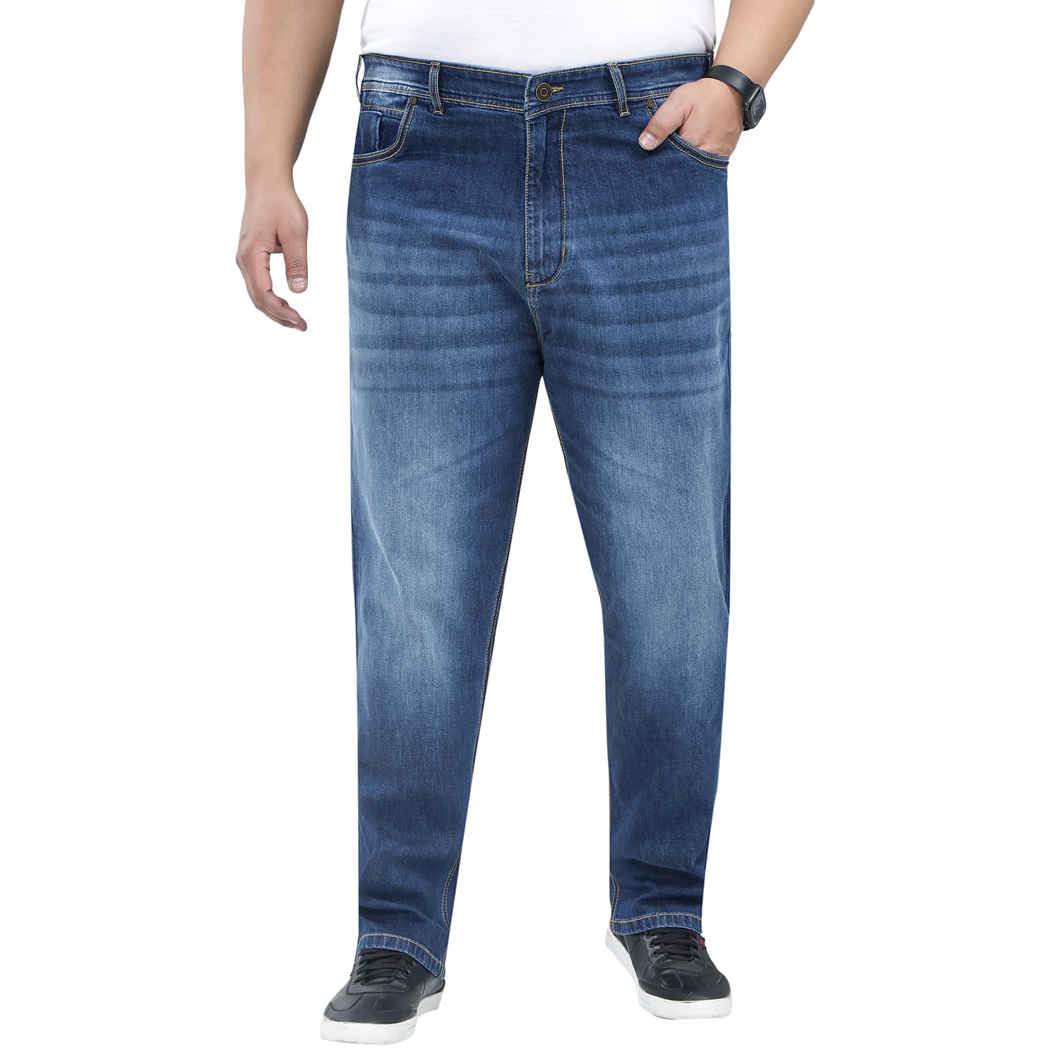john pride Plus Size Men's Stretchable Mid-Rise Comfort Fit Clean Look Blue Cotton Jeans for Men-picture-29