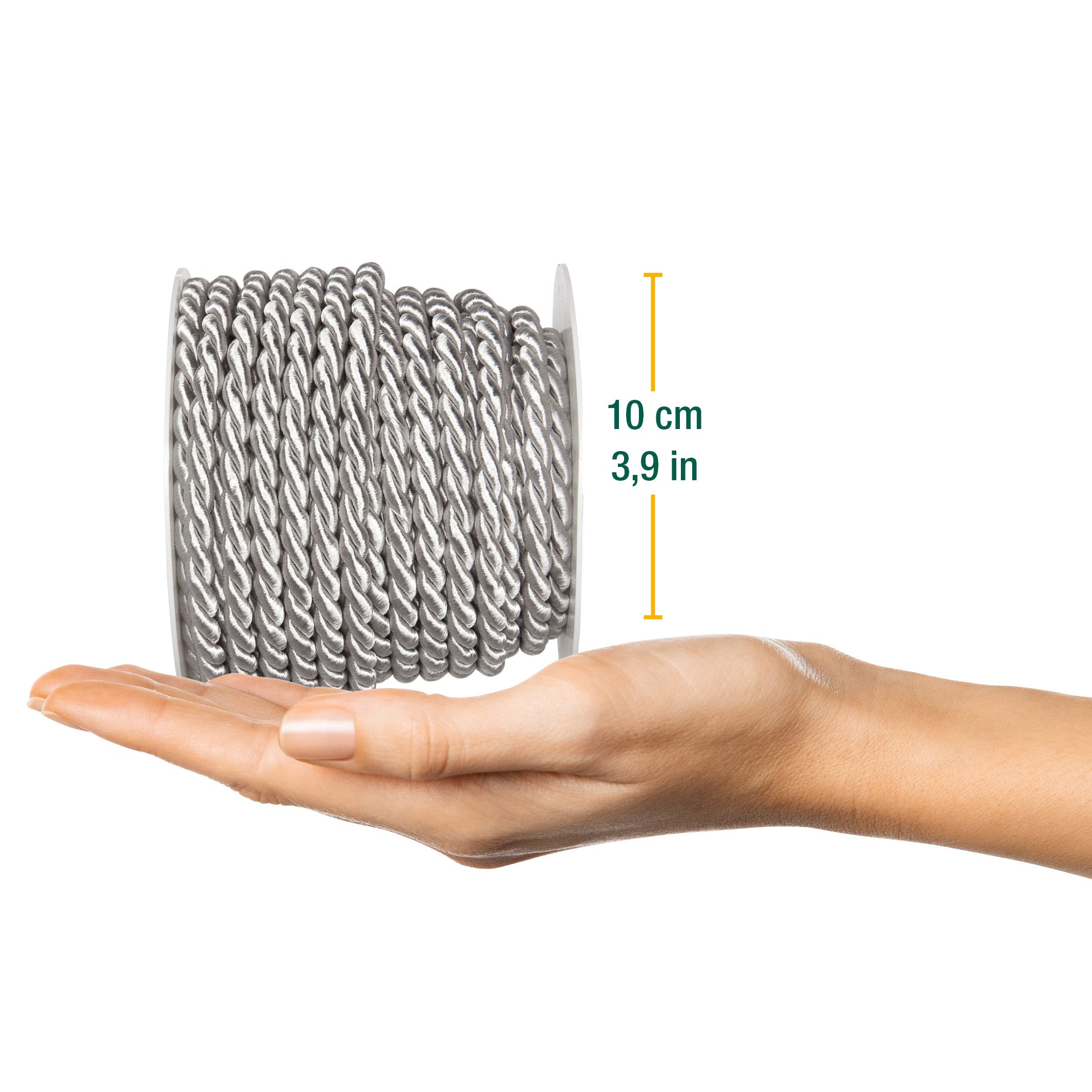 Halbach Seidenbänder Premium Cord (Light Grey), Lightgrey, 6 mm - Image 2