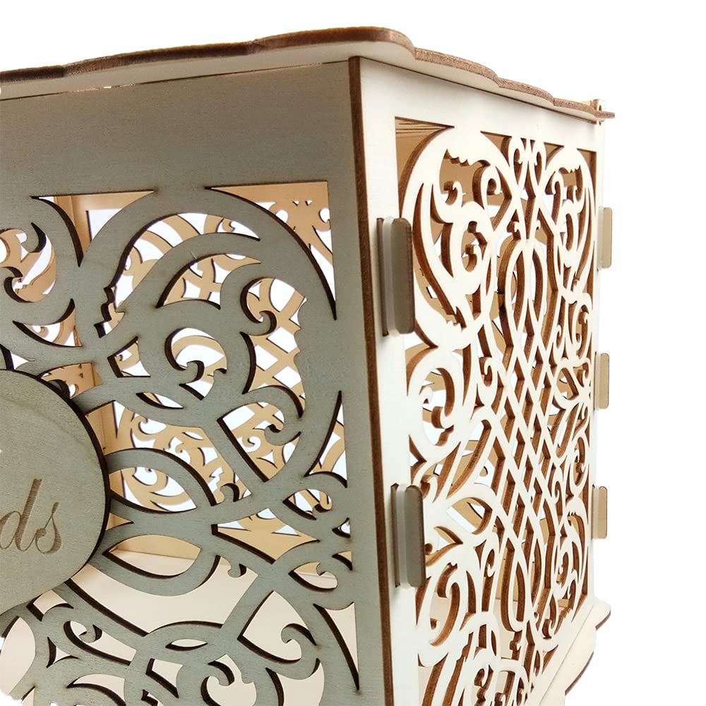 Alnicov Salvadanaio in Legno per Matrimonio, con Fessura per Serratura, Fai da Te, in Legno, per ricevimenti di Nozze, anniversari, Feste di Compleanno, Lauree, Decorazioni