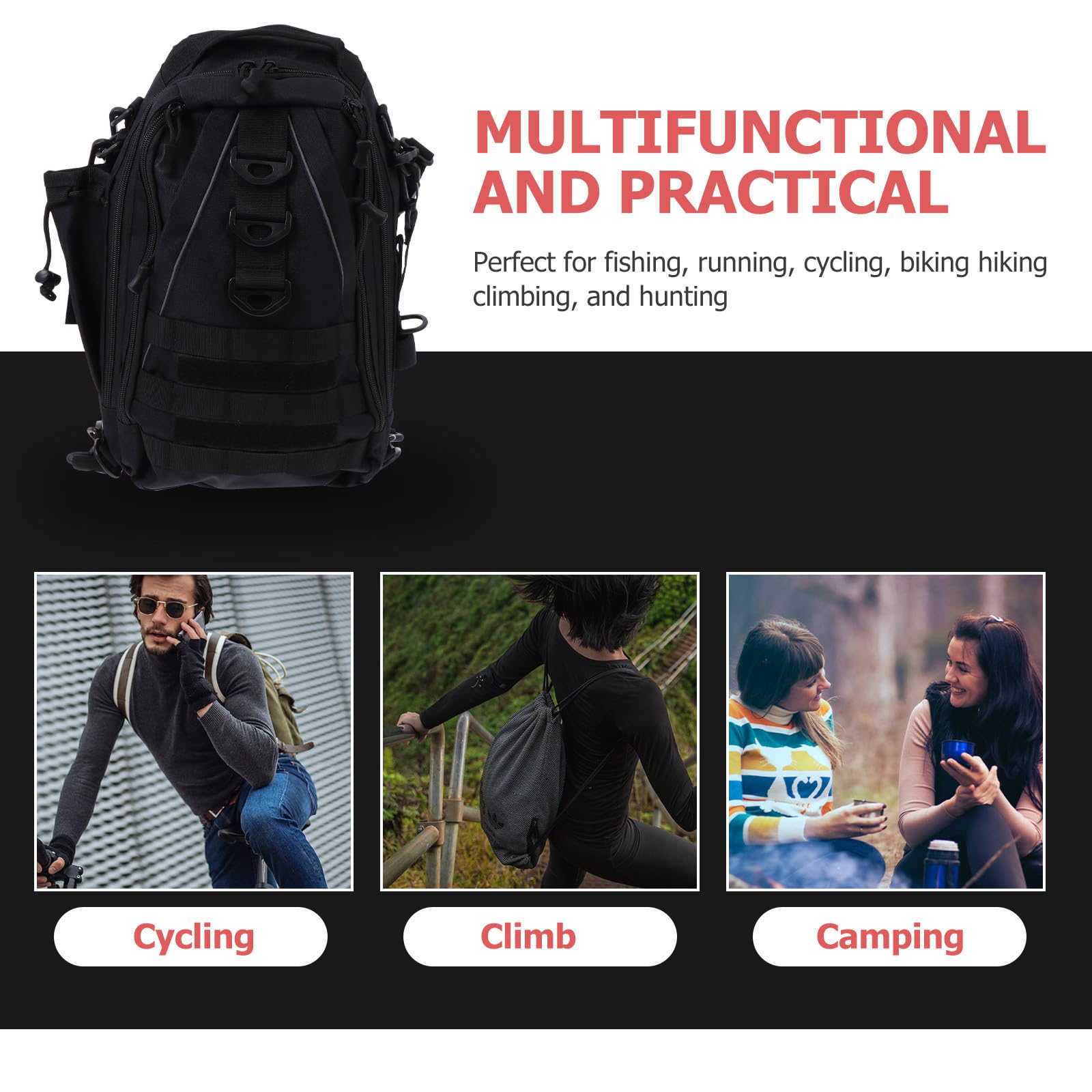 Zaino Sportivo Grande capacità, Zaino Tattico Pratico in Poliestere e Oxford Cloth, per Running e Biking, per Festa Scuola Decor
