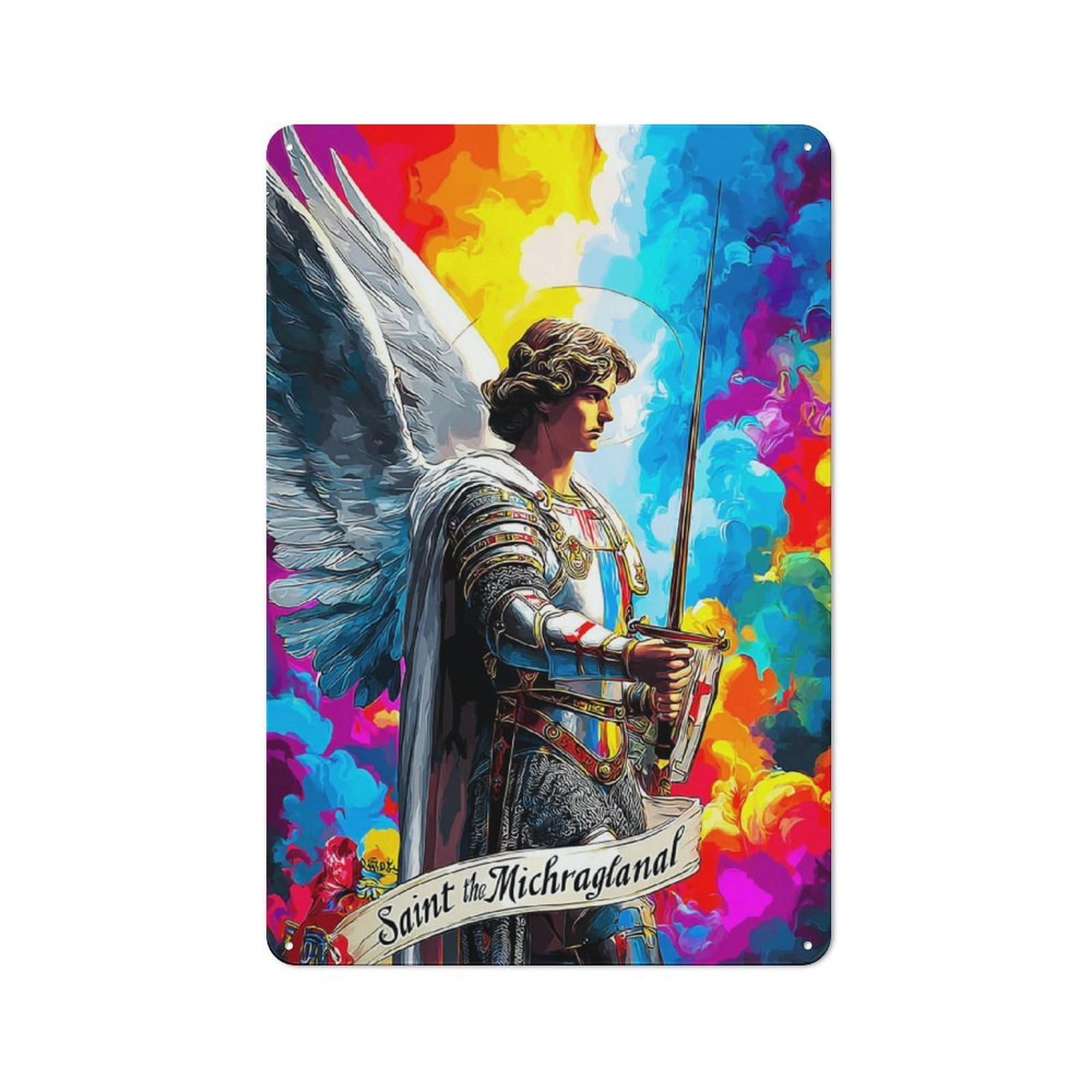 Junmoney Saintly Guardian A Colorful Vision Of Protec Tin Wall Sign With Tion Design 30X20cm, Classic Diner Style Decor For Bakery, Diner, Cafe Or Family Room