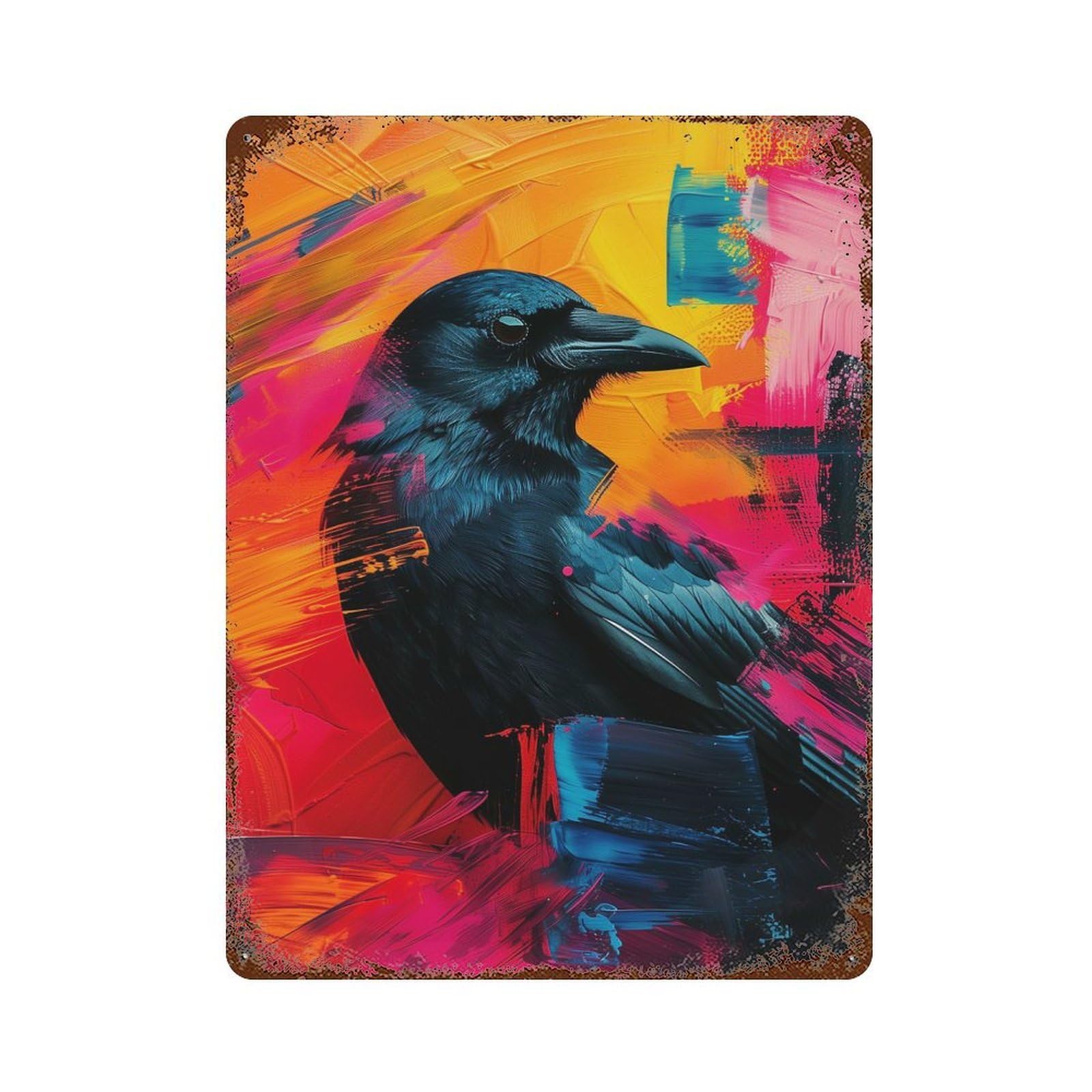 Crow in Abstract Art Vintage Wall Sign 15.7"x11.8", Rust Effect Metal Decor for Farmhouse, Kitchen And Entryway Decor