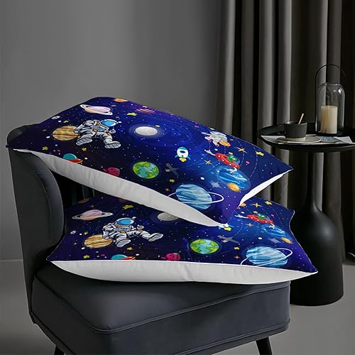 Miniatura 6 de AILONEN Juego de edredón de astronauta tamaño individual, lindo juego de ropa de cama de astronauta para niños y niños, 3 piezas, 1 edredón y 2