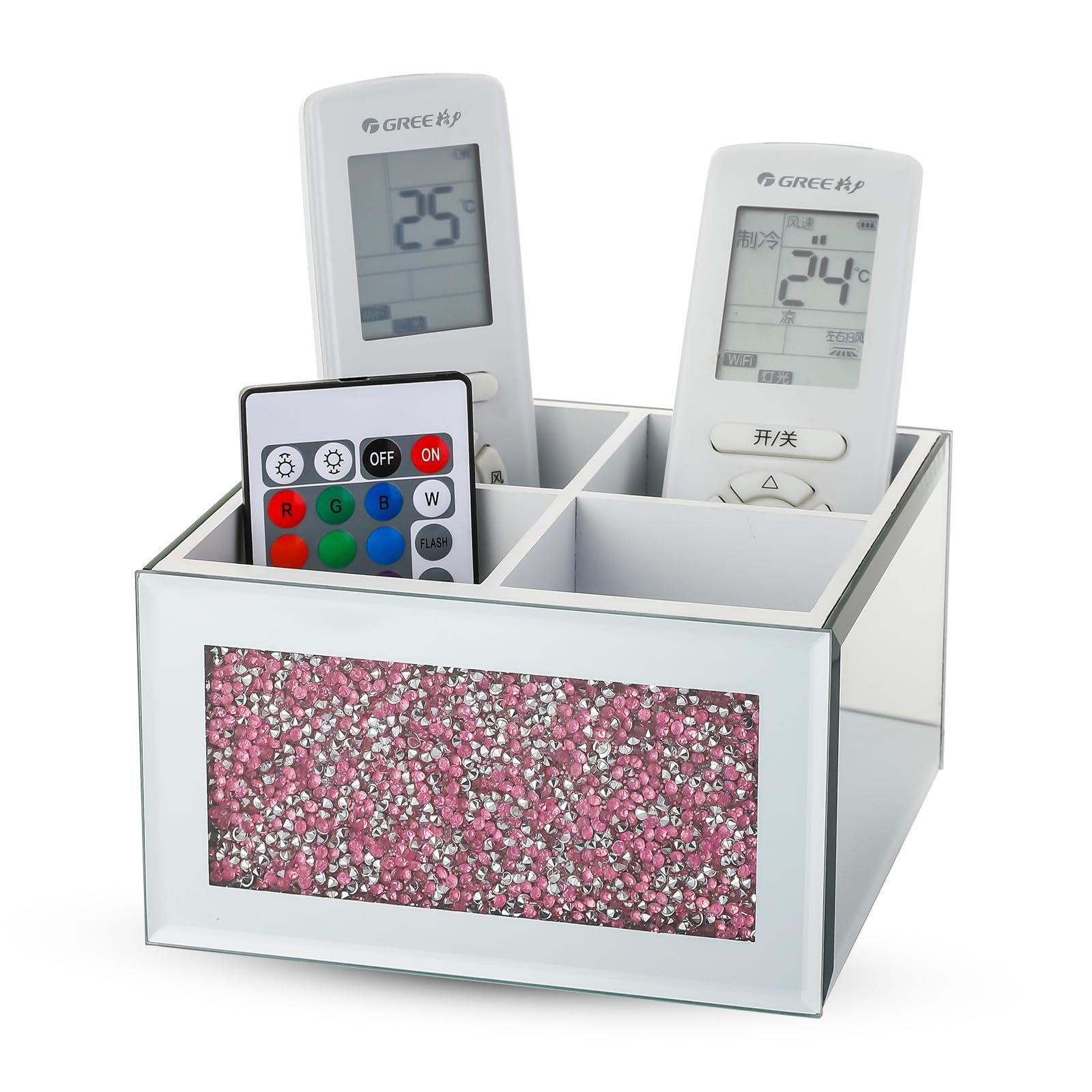 SWTHONY Pink 360 Rotating Remote Control Holder, Crushed Diamond TV Remote Controller Holder for Table, Desk Organizer for Pens and Pencils, Make Up Brushes, Remote Caddy Storage
