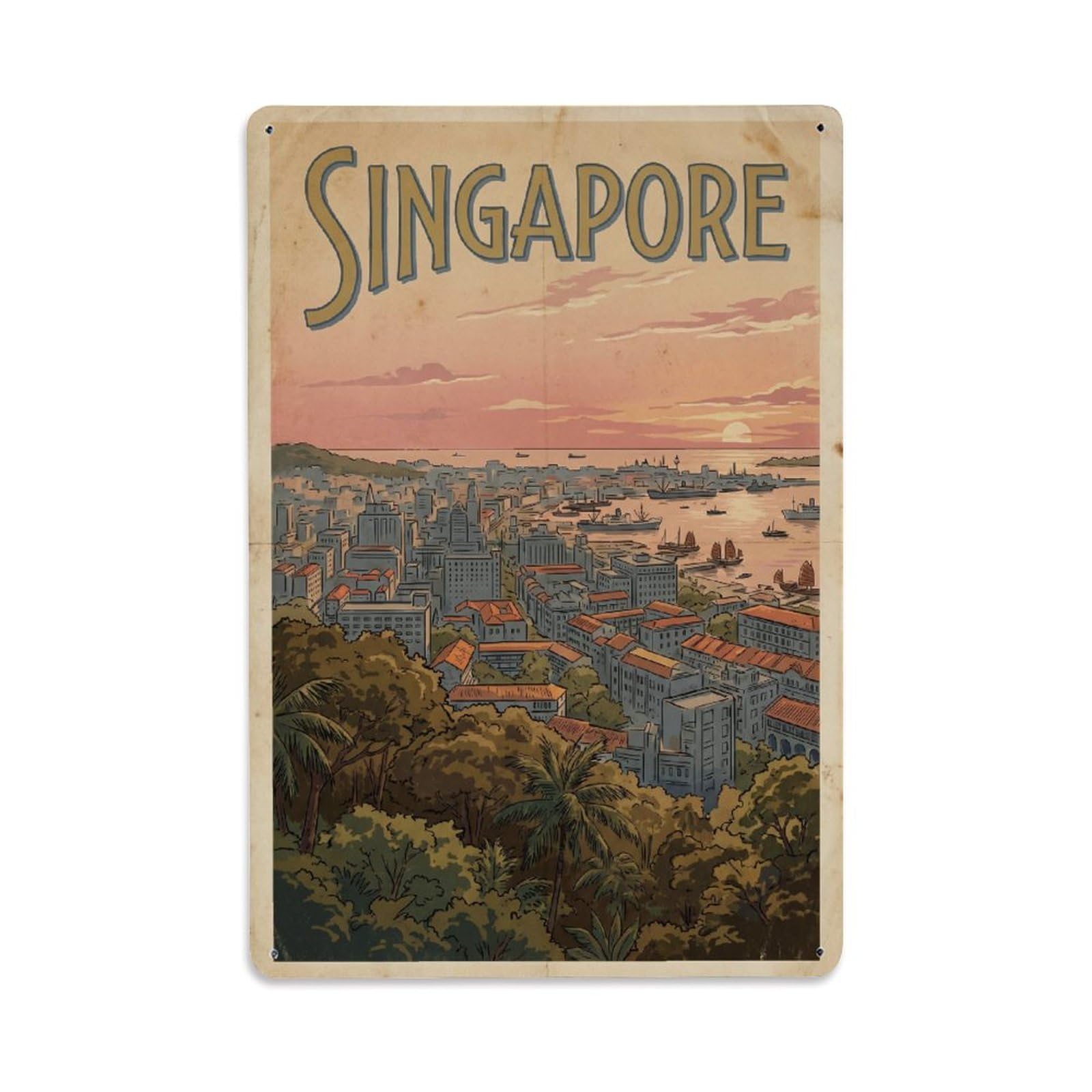 Huiyhb 8X12inch(20X30cm) Vintage Travel Singapore Cityscape Metal Tin Sign