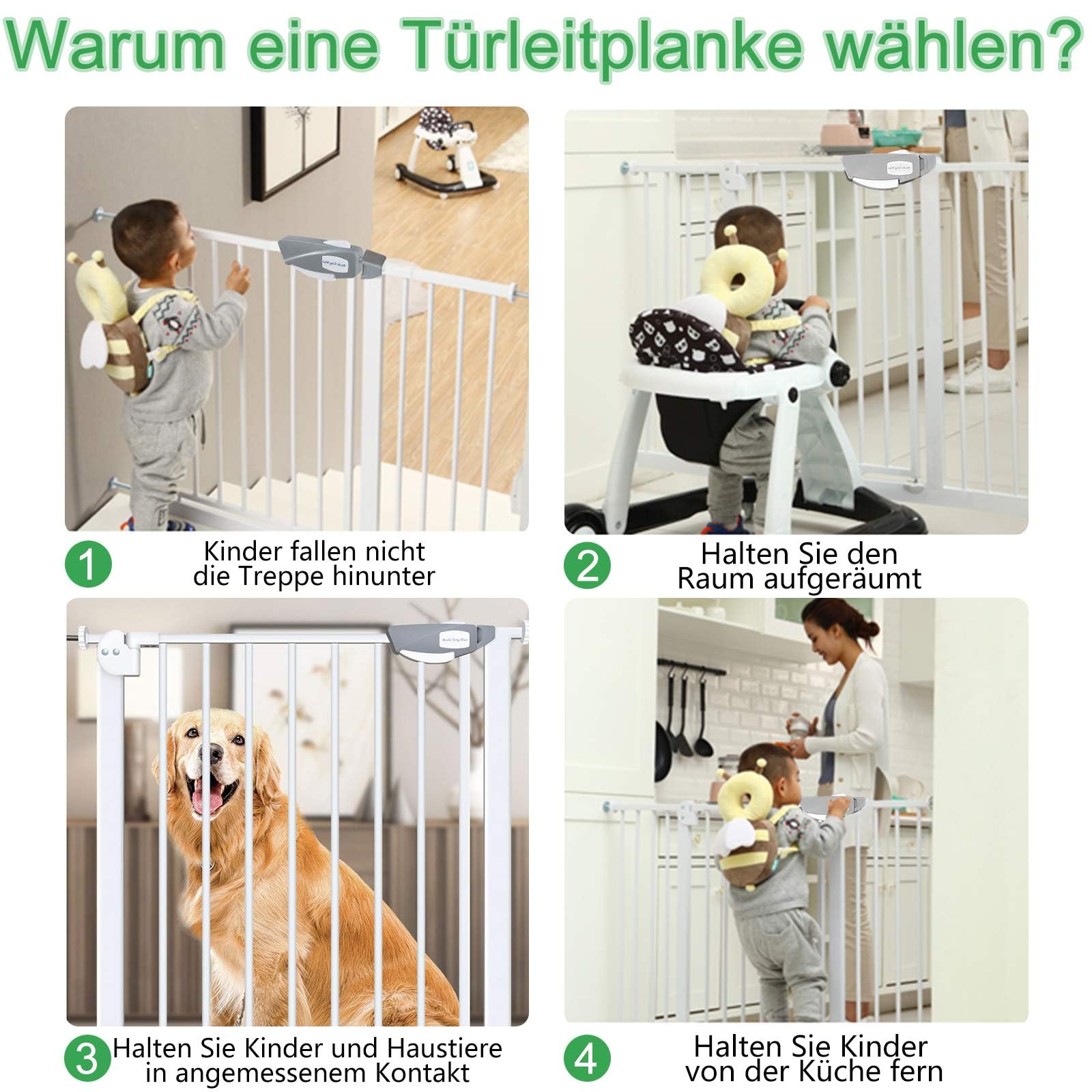 FIVMEN Barrera de Seguridad de Niños Puerta de Seguridad para Puertas y Escaleras Sin Perforación con Cierre Automático Barandilla Escalera para Perros y Bebés 85-95cm (Blanco)