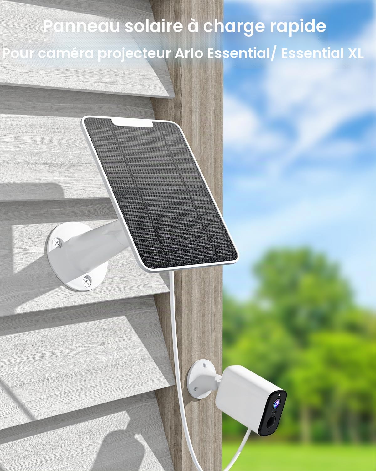 Lot de 3 chargeurs de panneau solaire Arlo Essential/XL, 5 W étanche IP65, câble micro USB 3 m, support mural (pas pour