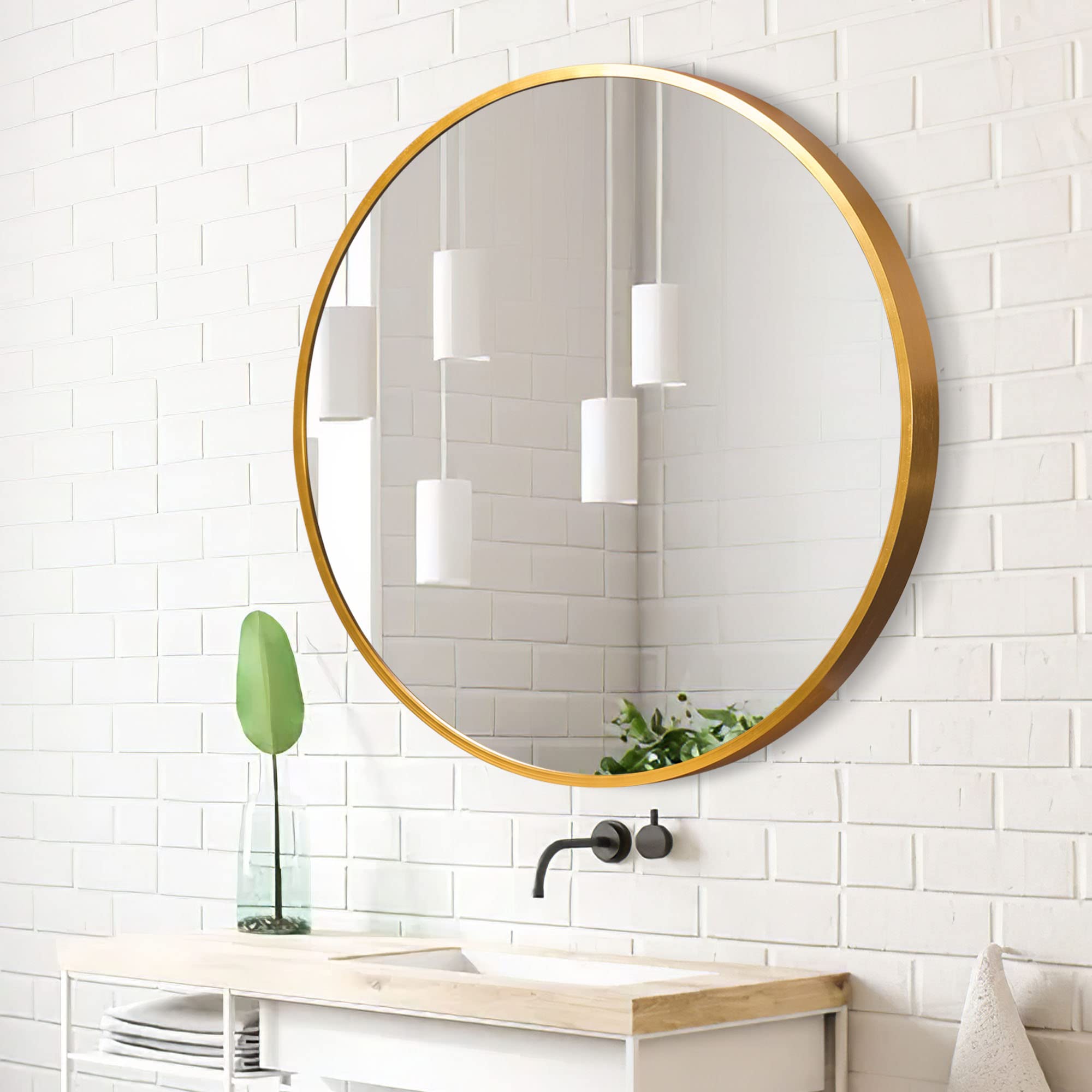 NeuType 24 inch Round Mirror Circle Mirrors for Wall, Gold Bathroom Mirror for Wall Round Mirrors for Bathroom, Wall Mounted Mental Frame Home Decor for Bathroom Entry Dining Room and Living Room